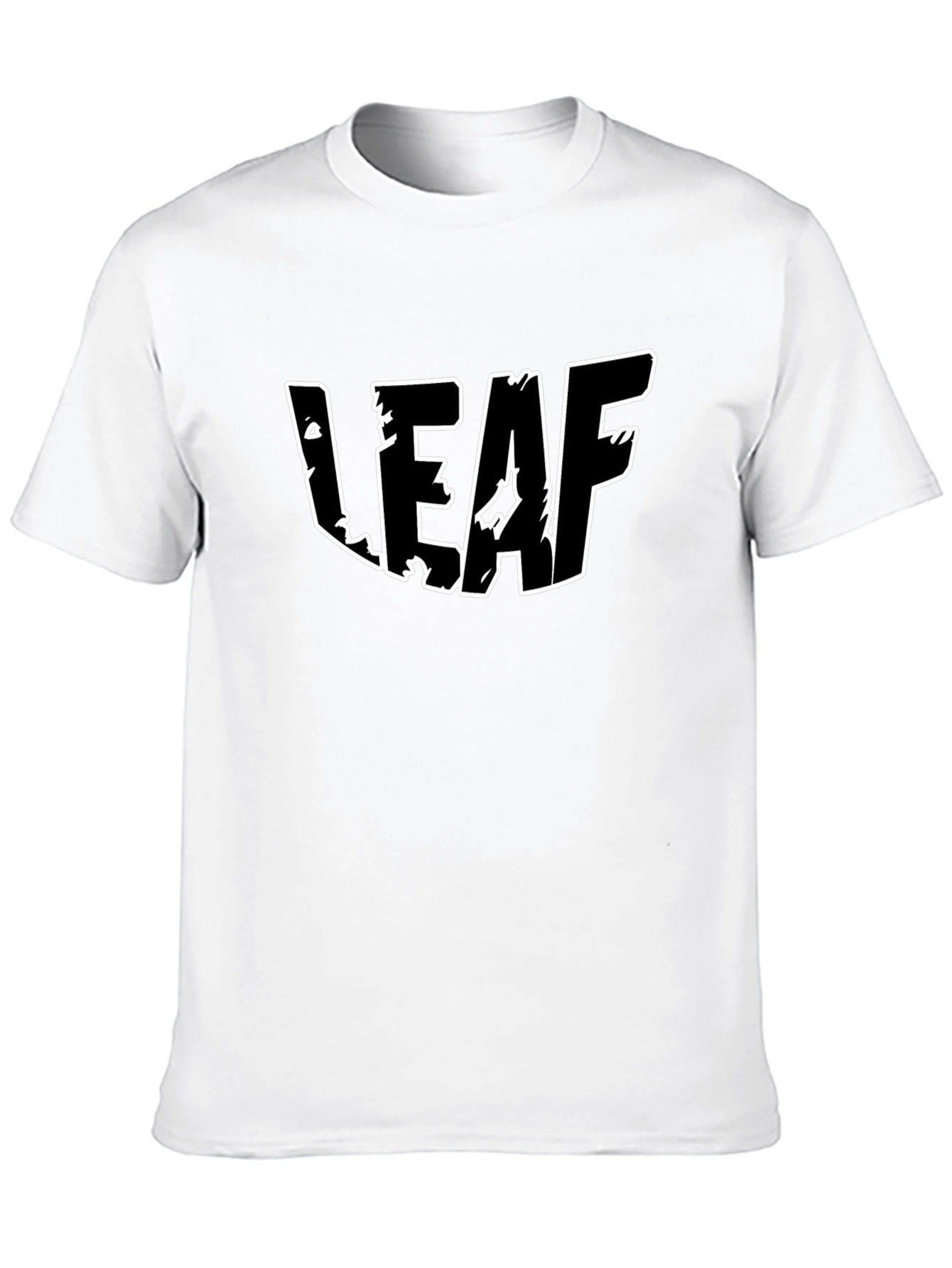 Black T-Shirt with White LEAF Graphic Print
