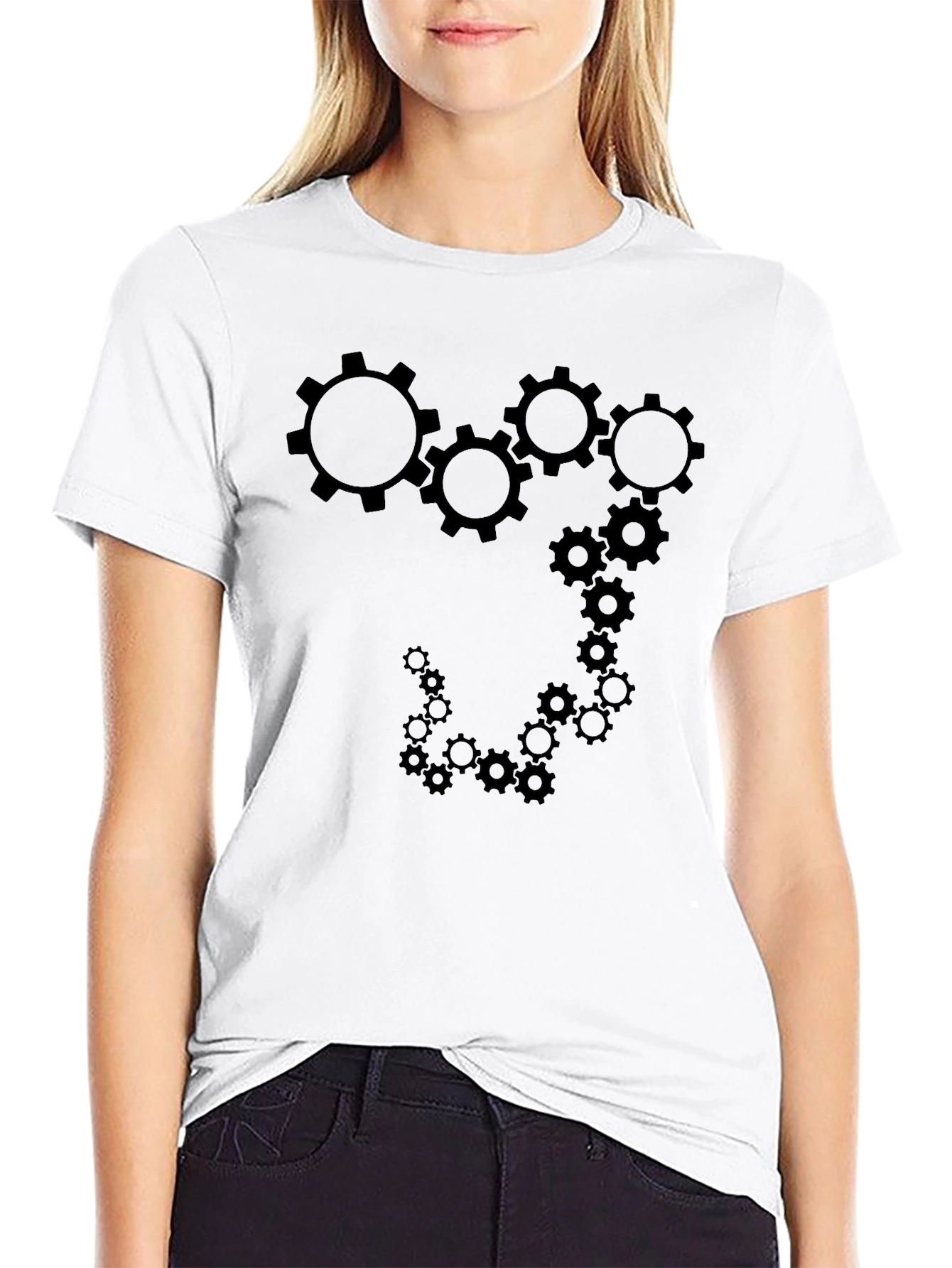 Cogwheel Gears Design Black T-Shirt