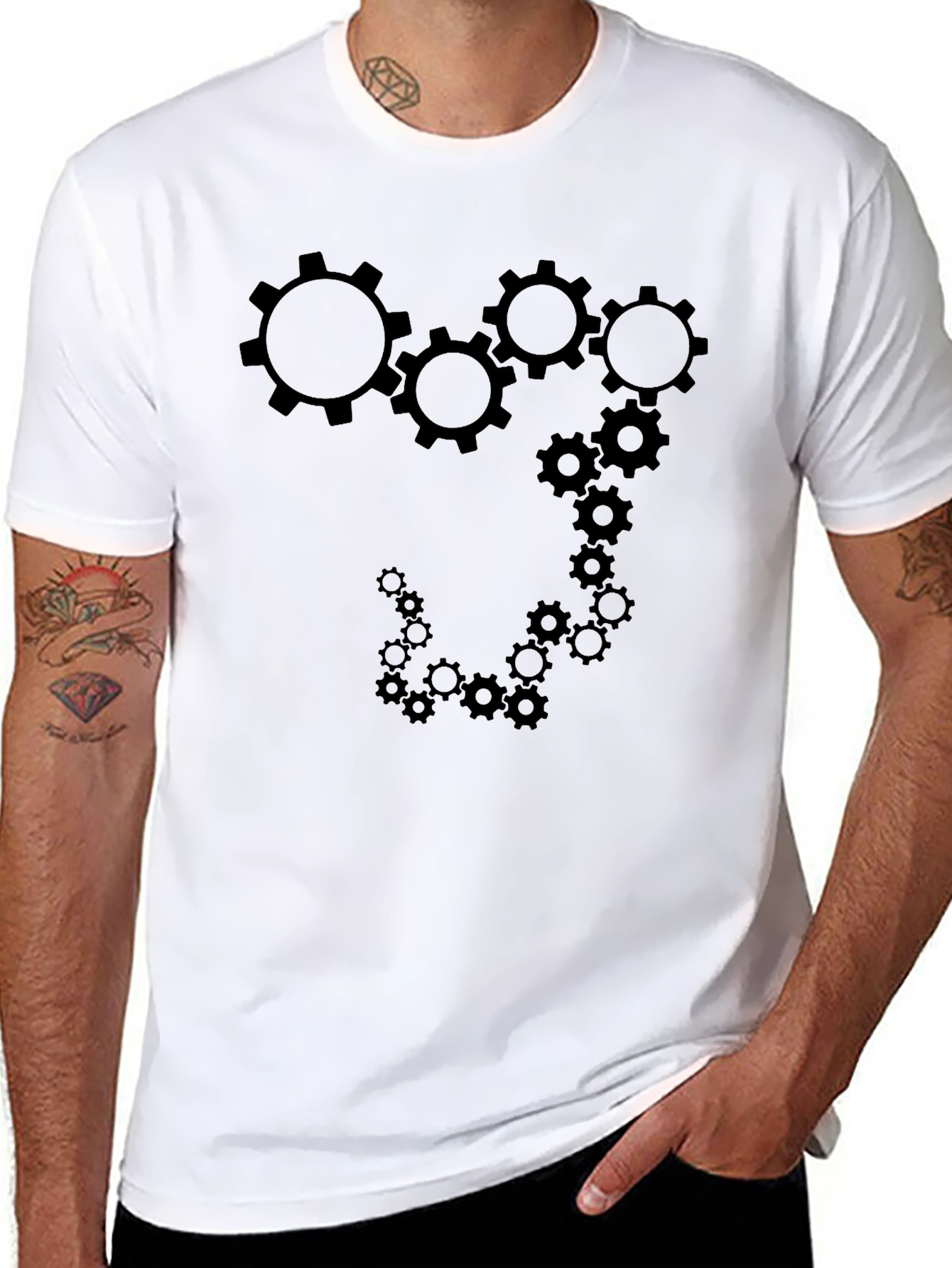 Cogwheel Gears Design Black T-Shirt