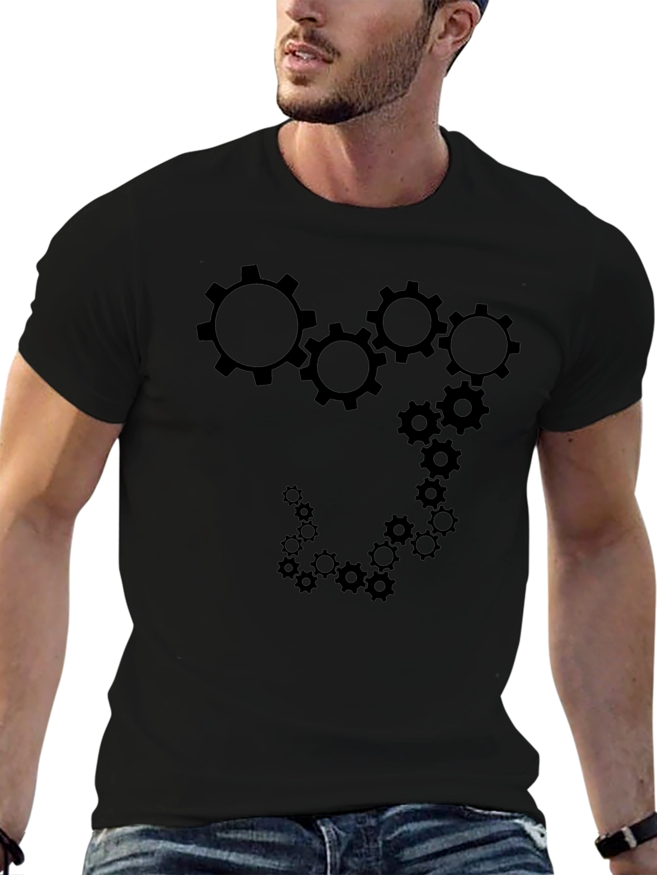 Cogwheel Gears Design Black T-Shirt