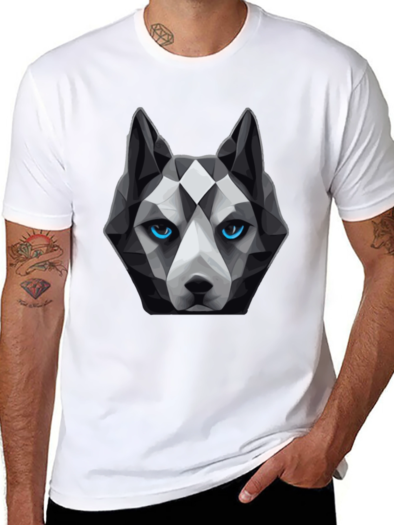 Geometric Husky Graphic Tee - Unique Dog Lover Design