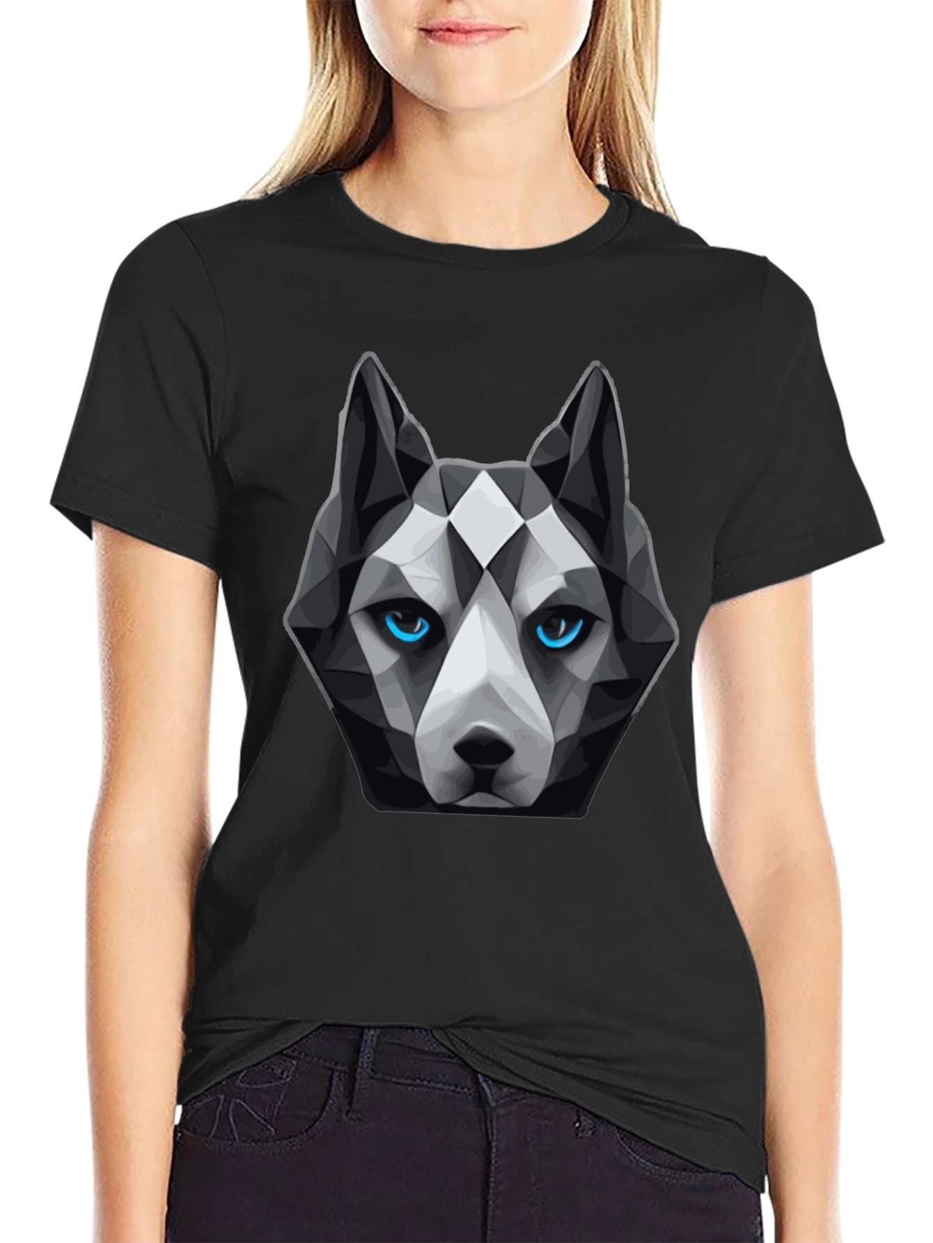 Geometric Husky Graphic Tee - Unique Dog Lover Design