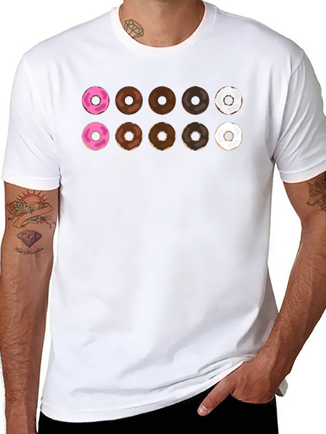 Donut Pattern Black T-Shirt Casual Wear