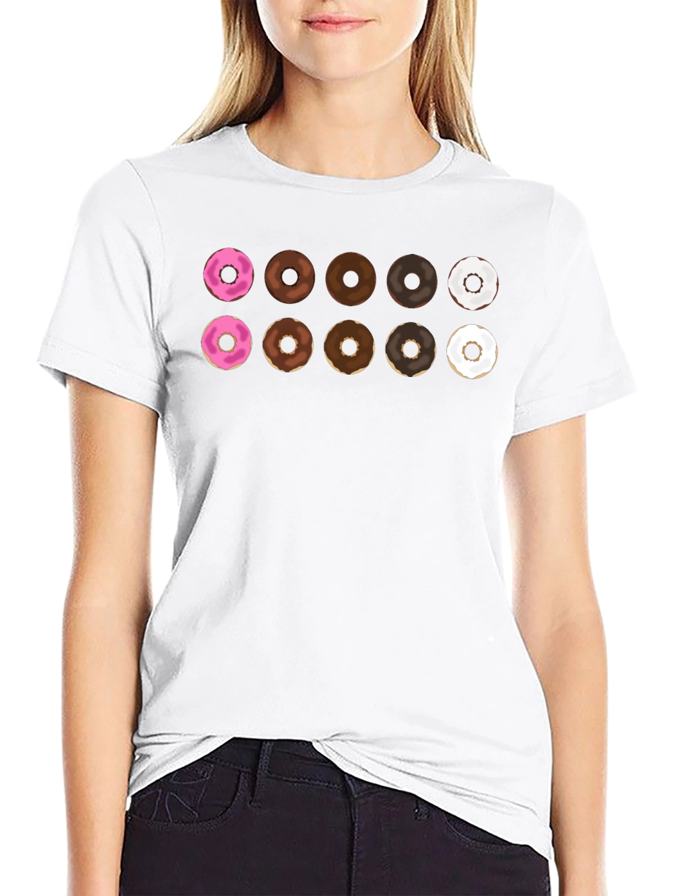 Donut Pattern Black T-Shirt Casual Wear