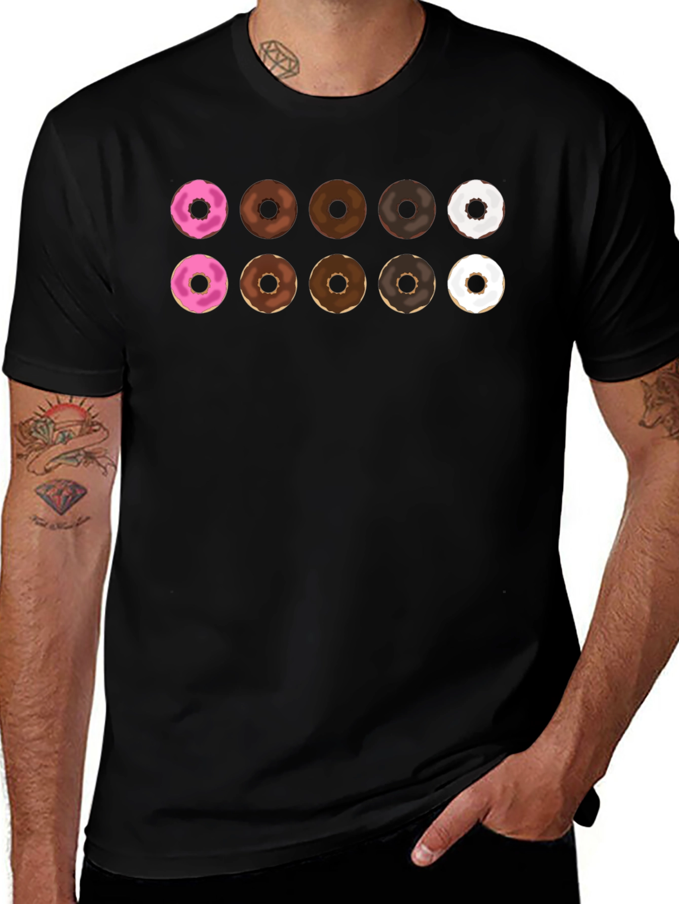 Donut Pattern Black T-Shirt Casual Wear