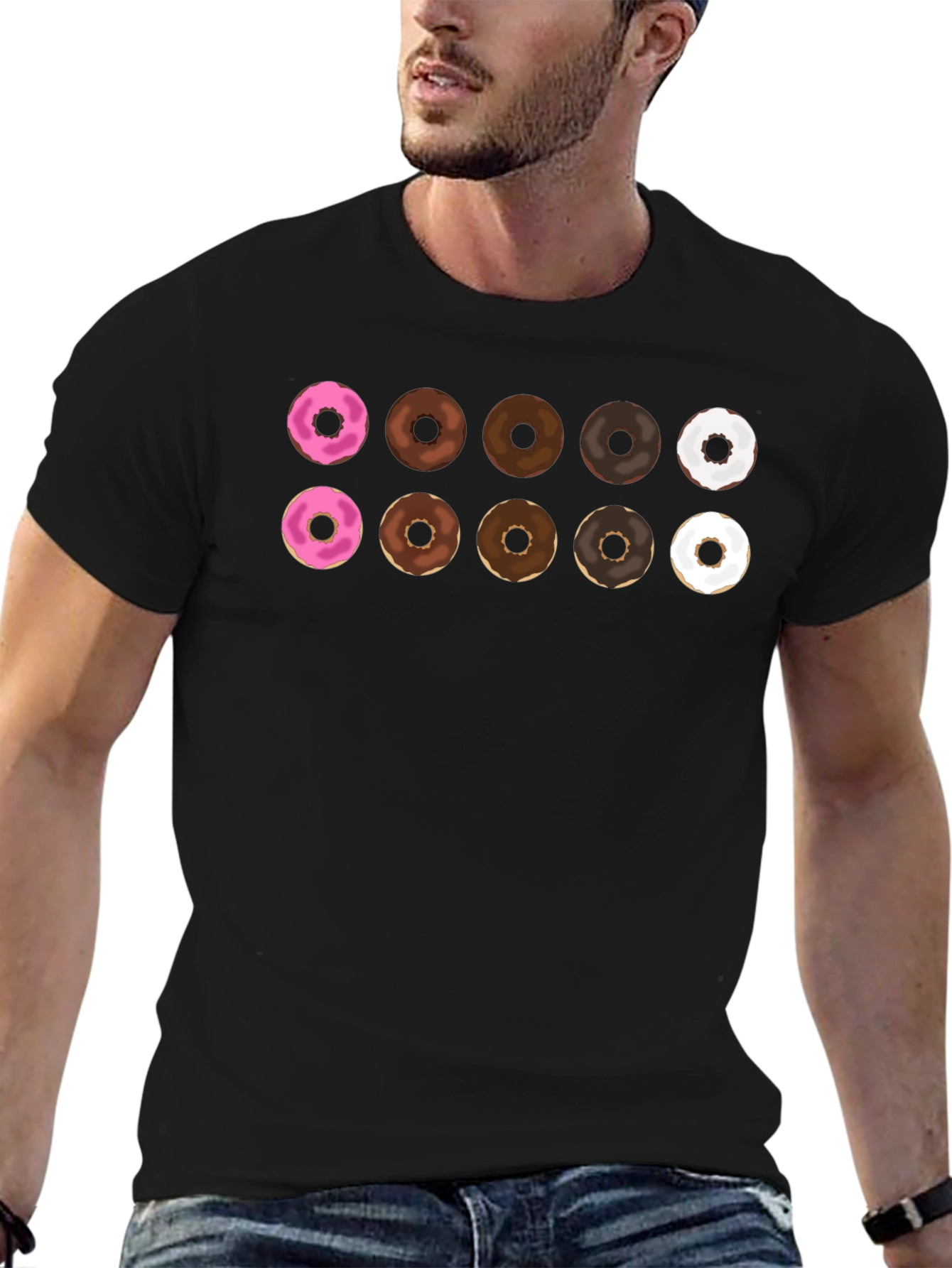 Donut Pattern Black T-Shirt Casual Wear