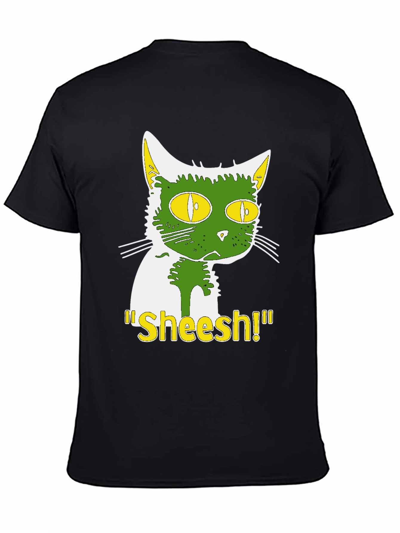 Funny Sheesh! Cat Graphic Tee - Black Cotton T-Shirt