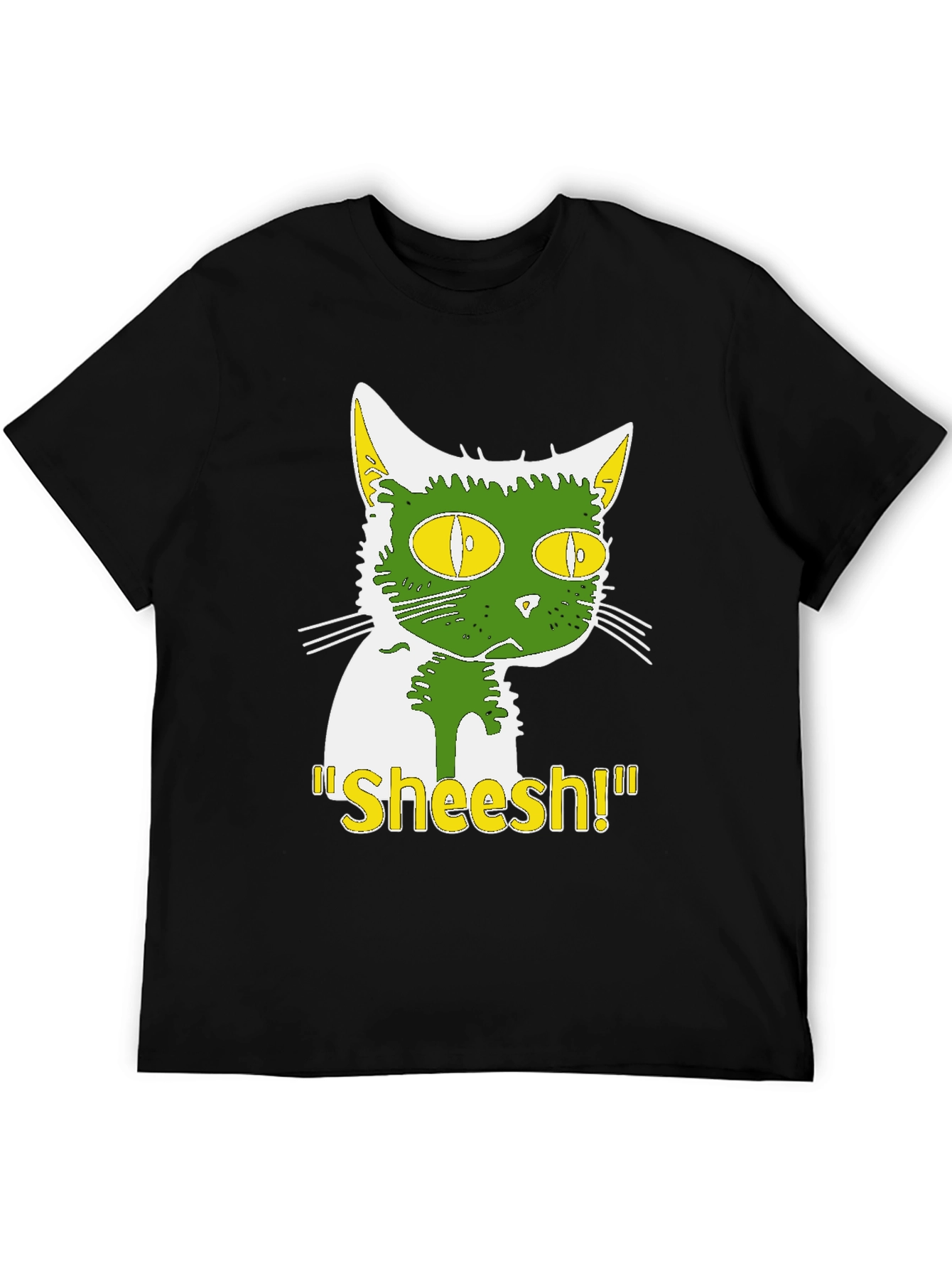 Funny Sheesh! Cat Graphic Tee - Black Cotton T-Shirt