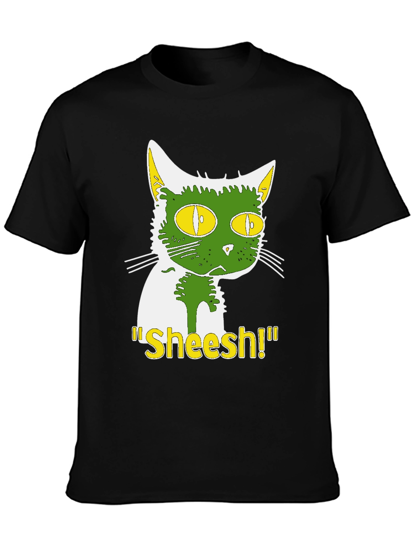 Funny Sheesh! Cat Graphic Tee - Black Cotton T-Shirt