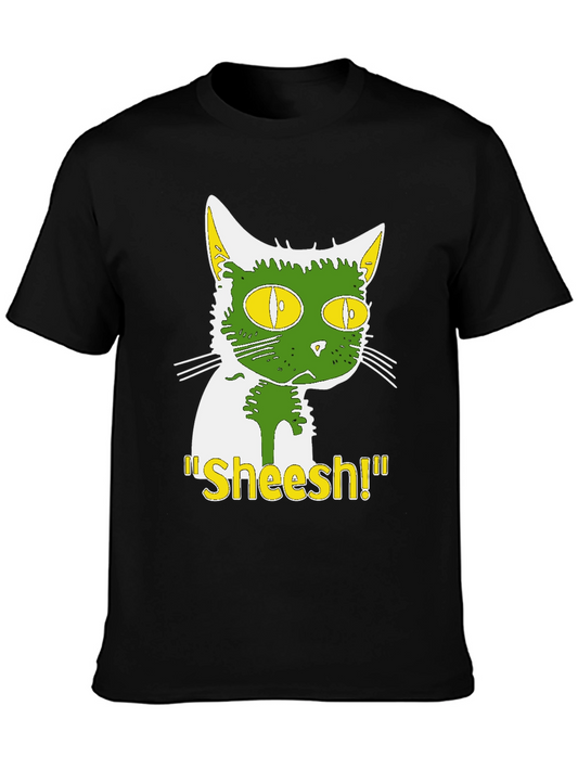 Funny Sheesh! Cat Graphic Tee - Black Cotton T-Shirt