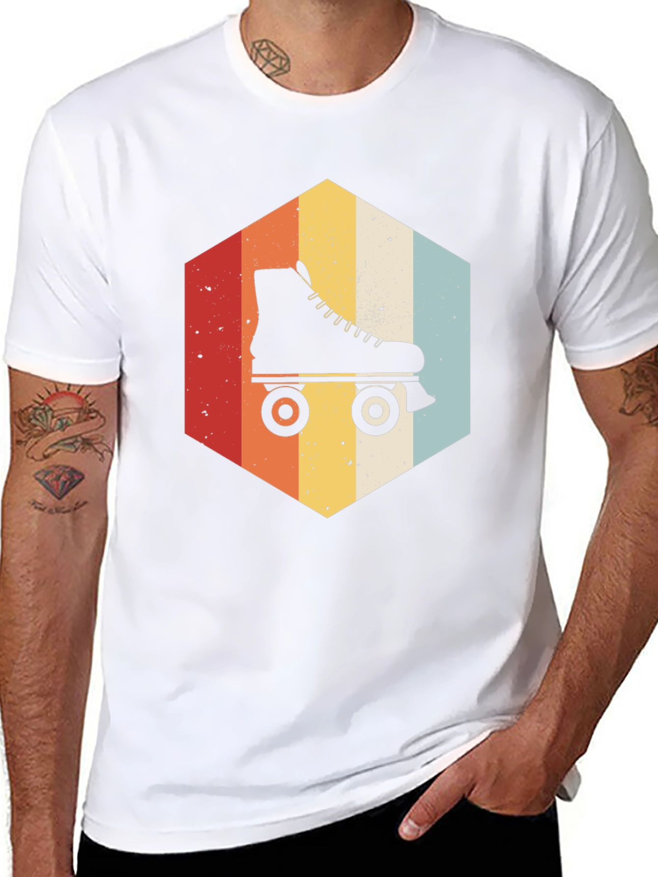 Retro Roller Skate Hexagon Graphic T-Shirt