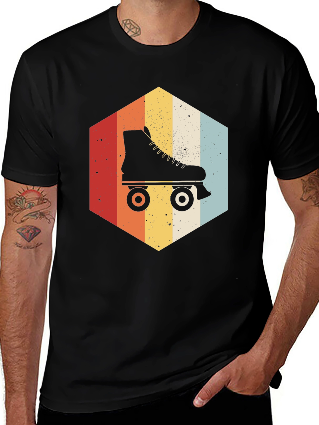 Retro Roller Skate Hexagon Graphic T-Shirt