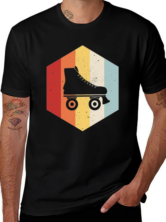 Retro Roller Skate Hexagon Graphic T-Shirt