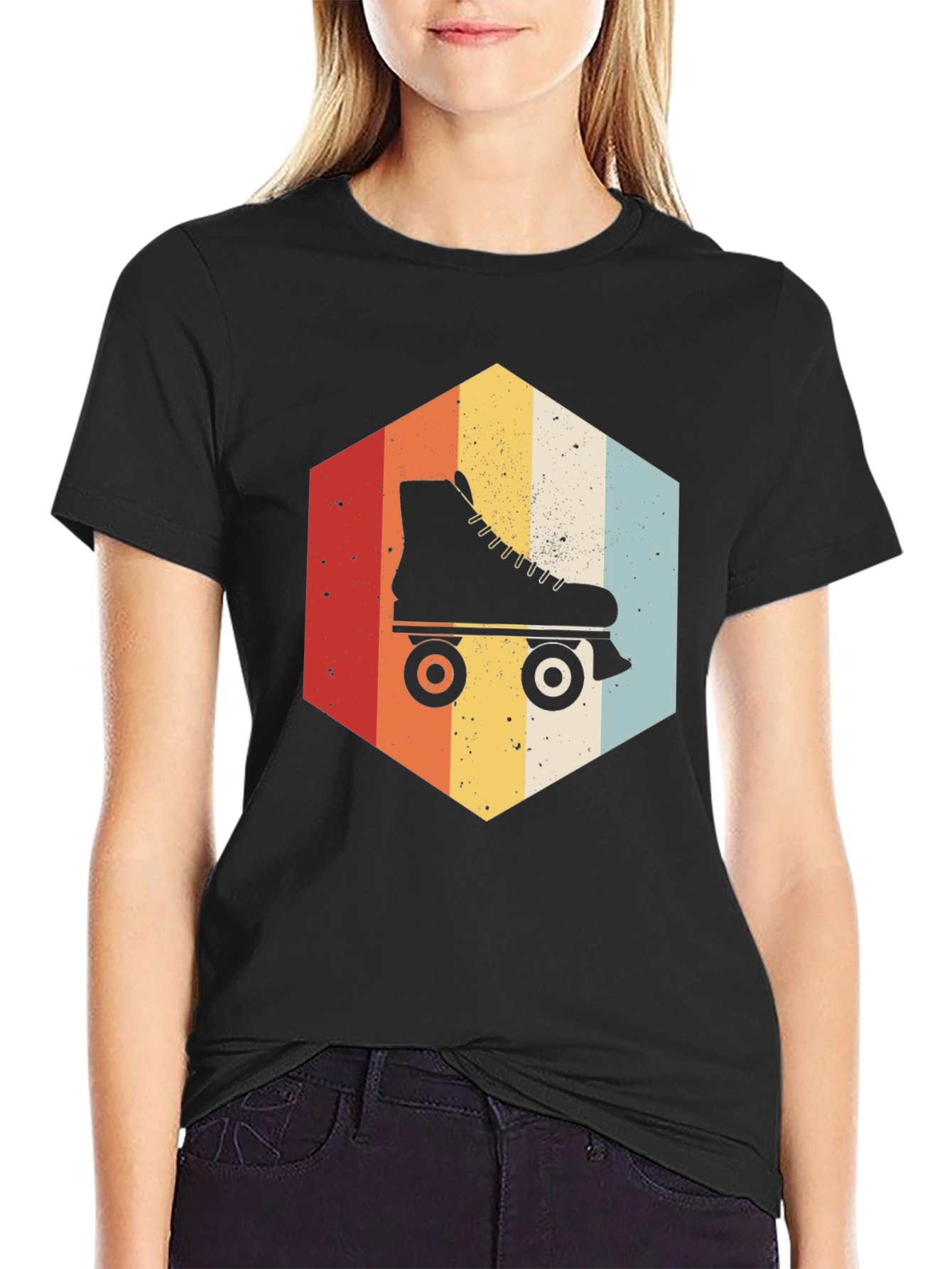Retro Roller Skate Hexagon Graphic T-Shirt