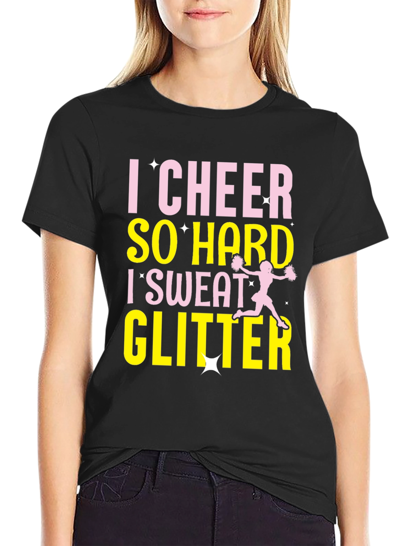I Cheer So Hard I Sweat Glitter Black T-Shirt
