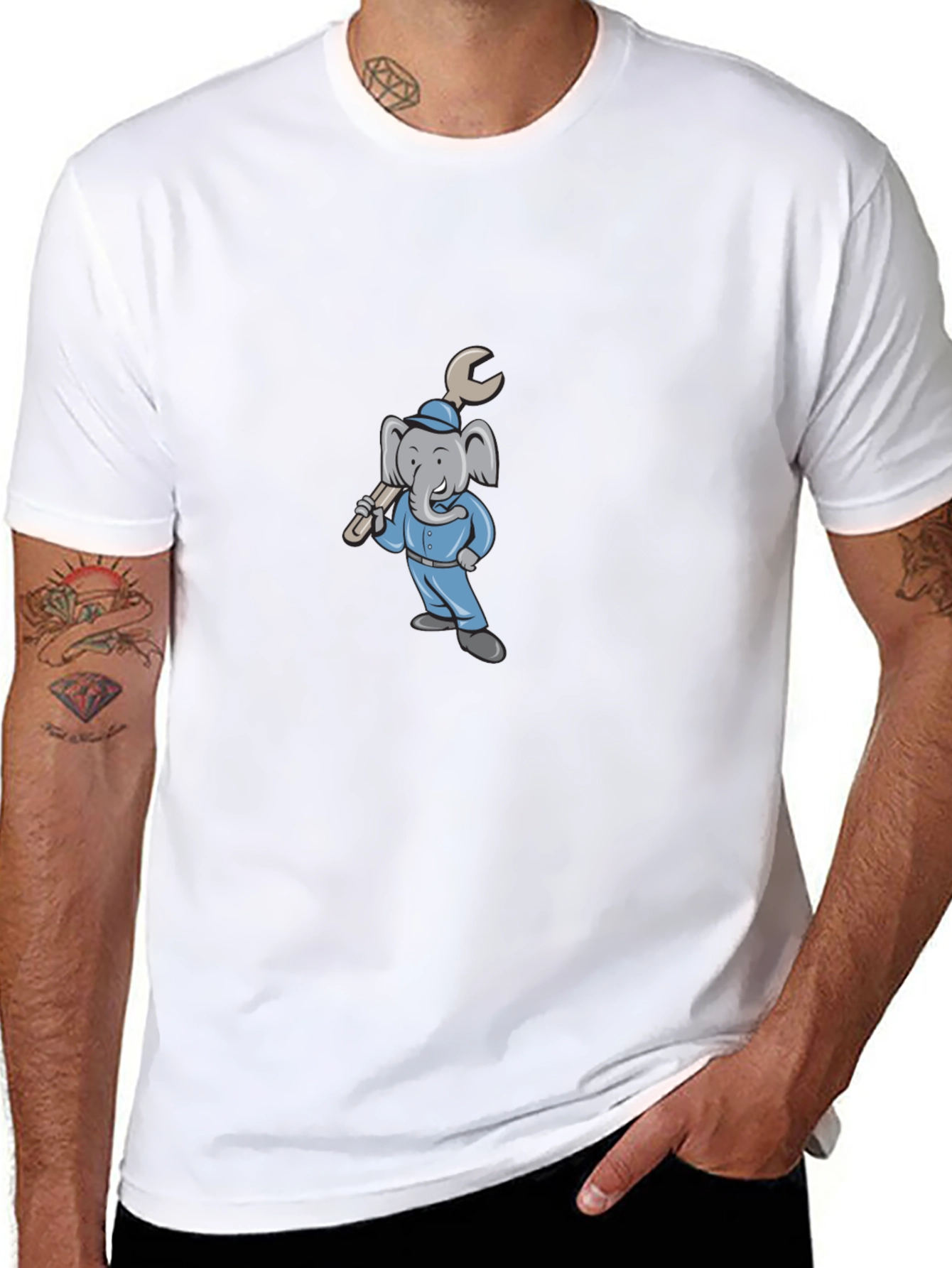 Cartoon Elephant Mechanic Graphic Tee