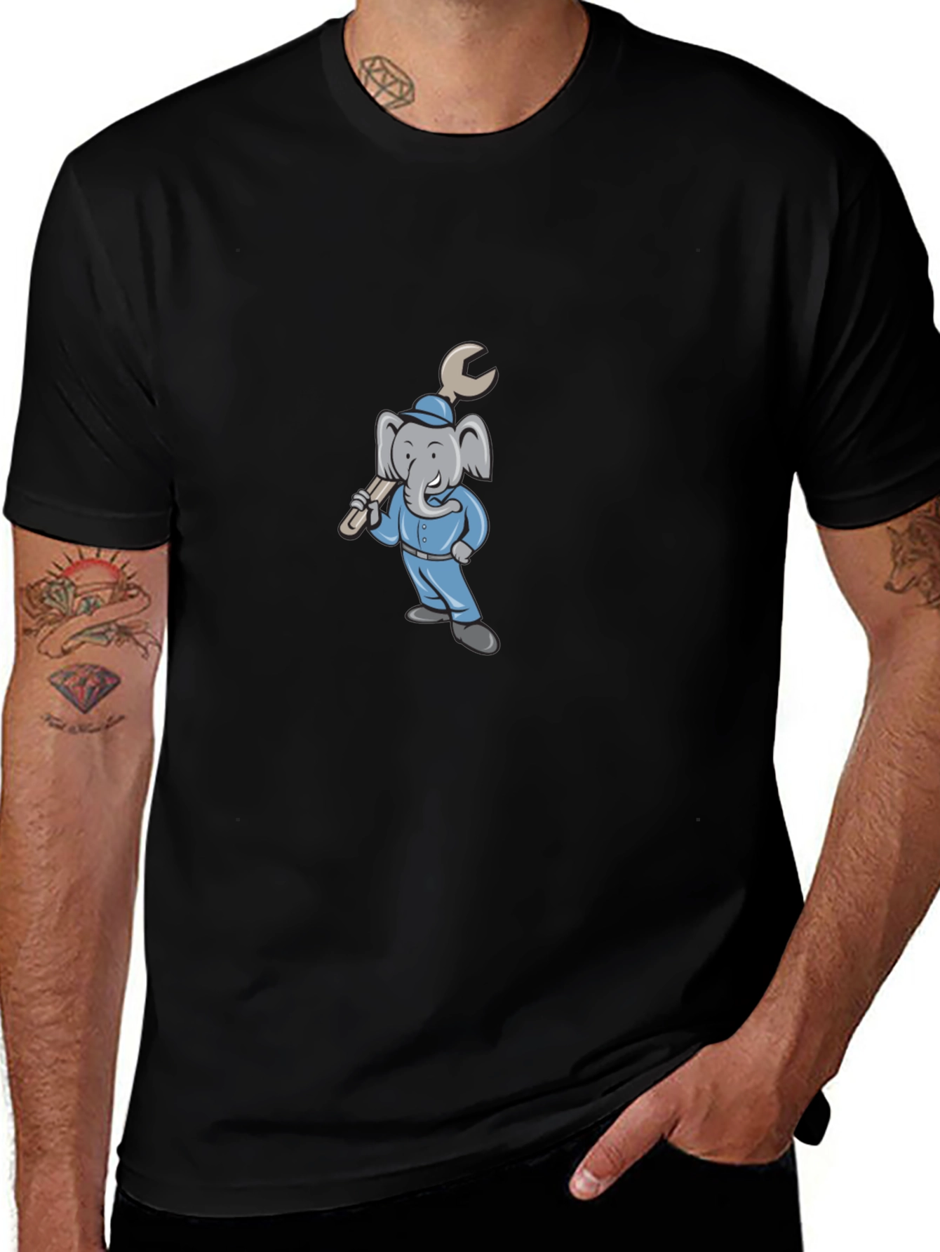 Cartoon Elephant Mechanic Graphic Tee