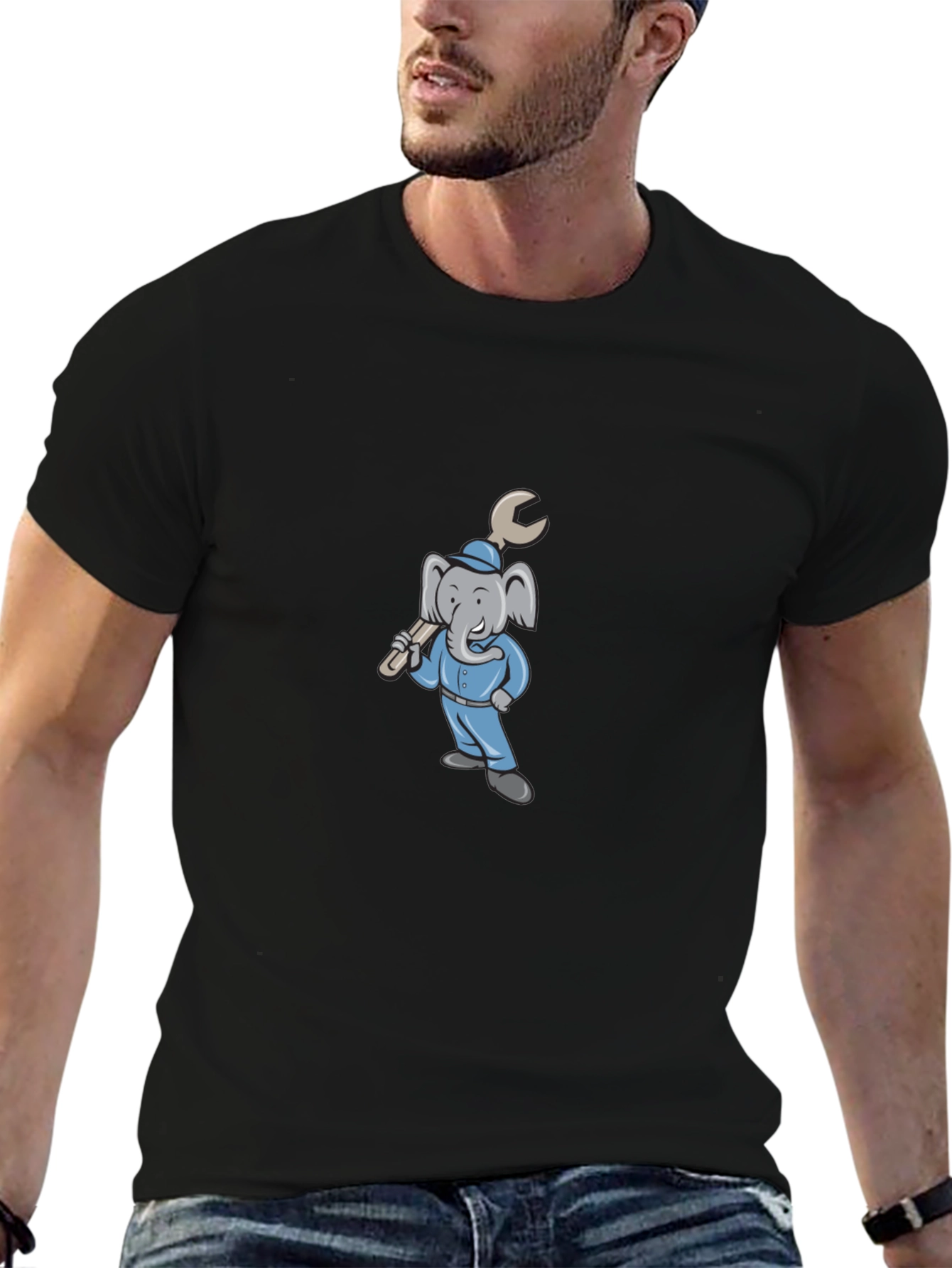 Cartoon Elephant Mechanic Graphic Tee
