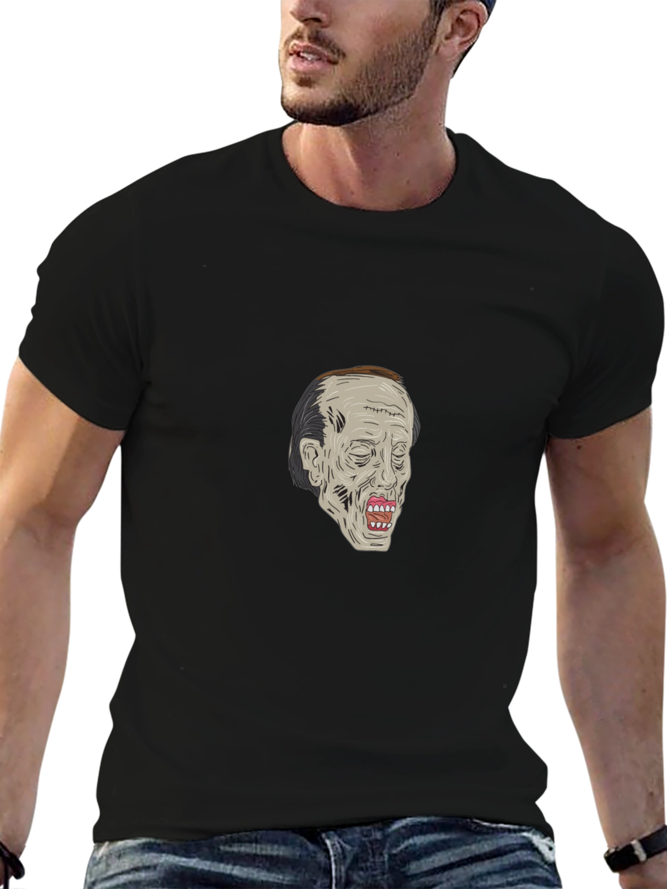 Zombie Head Graphic Black T-Shirt