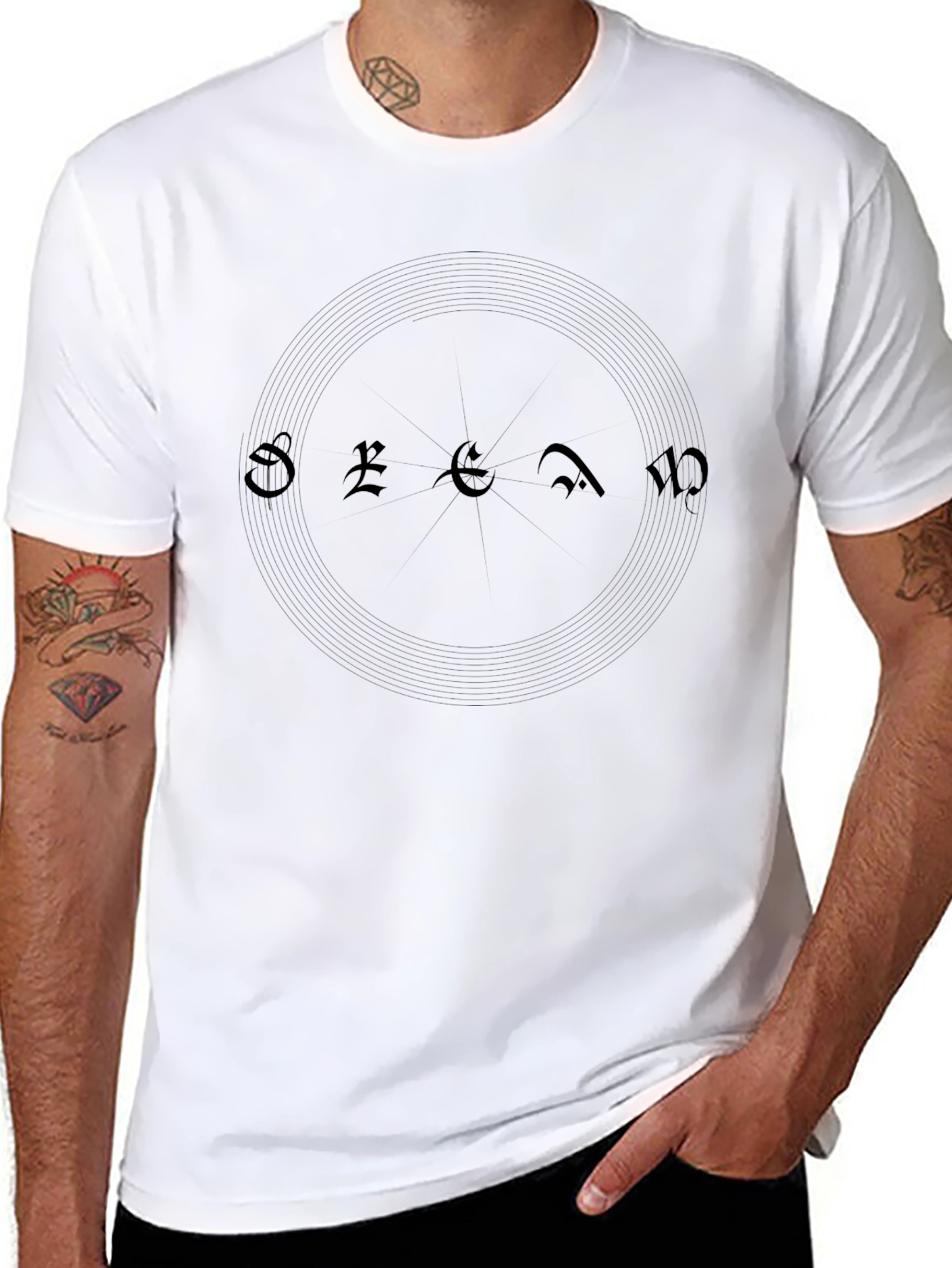 Mens Black T-Shirt with Gothic Script Design
