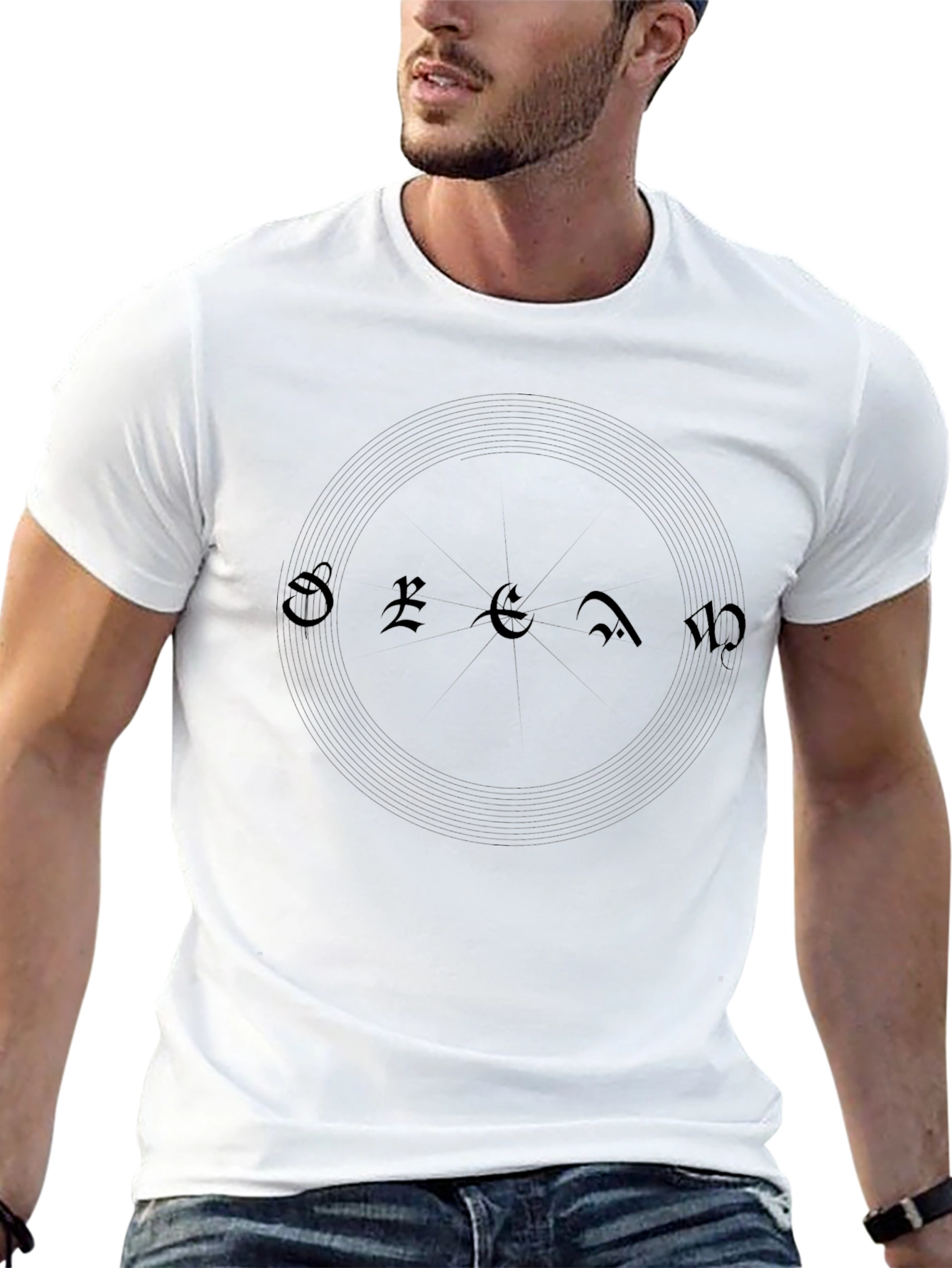 Mens Black T-Shirt with Gothic Script Design