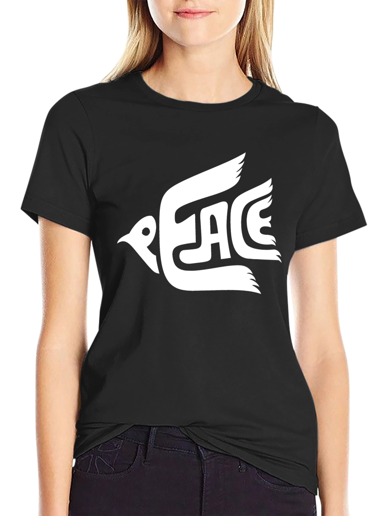 Peace Dove Graphic T-Shirt - Black Casual Tee