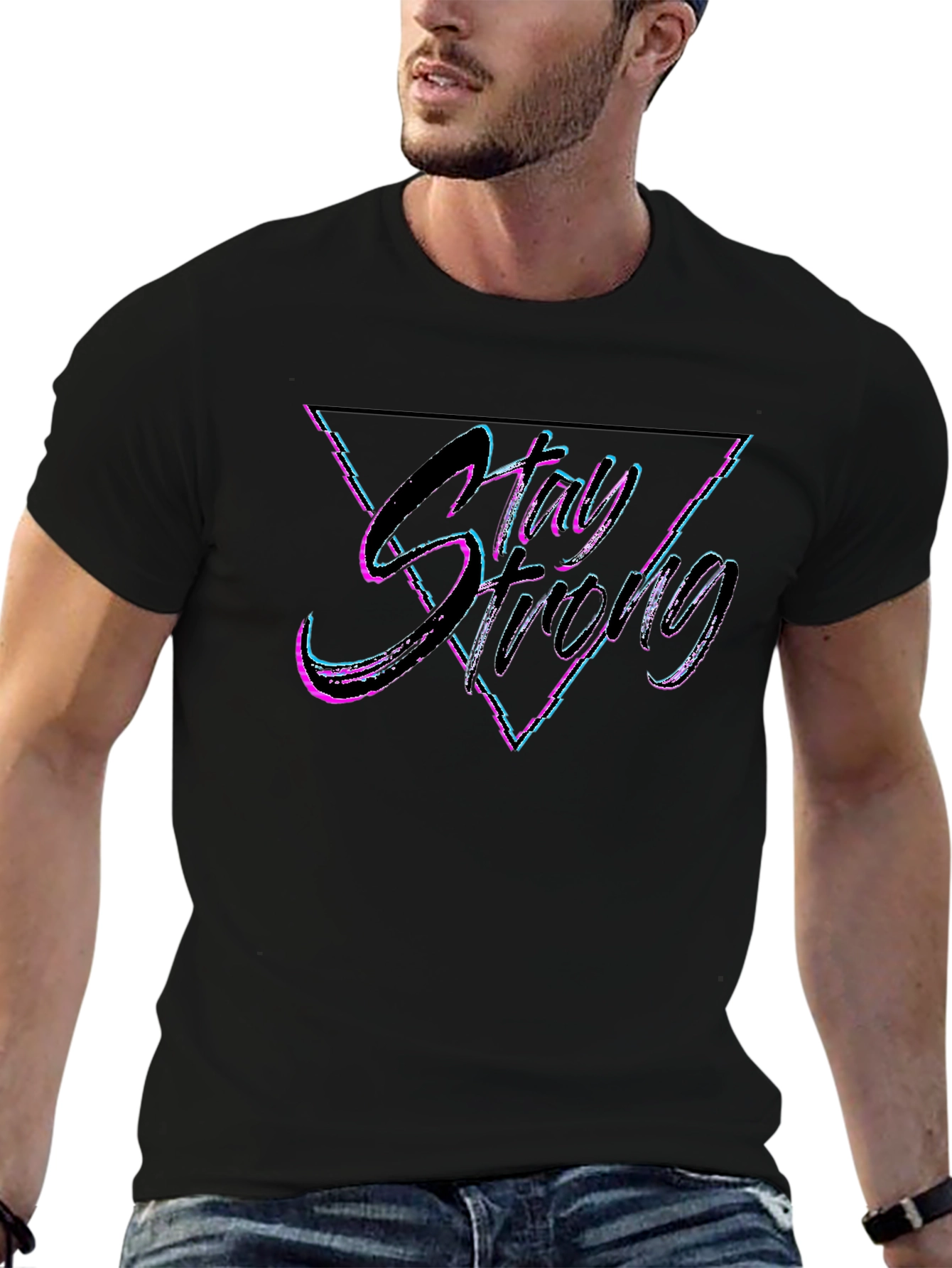 Stay Strong Graphic Tee - Black Cotton Blend