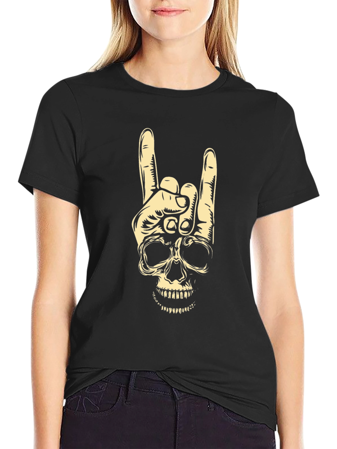 Rock On Skull Graphic Tee - Black