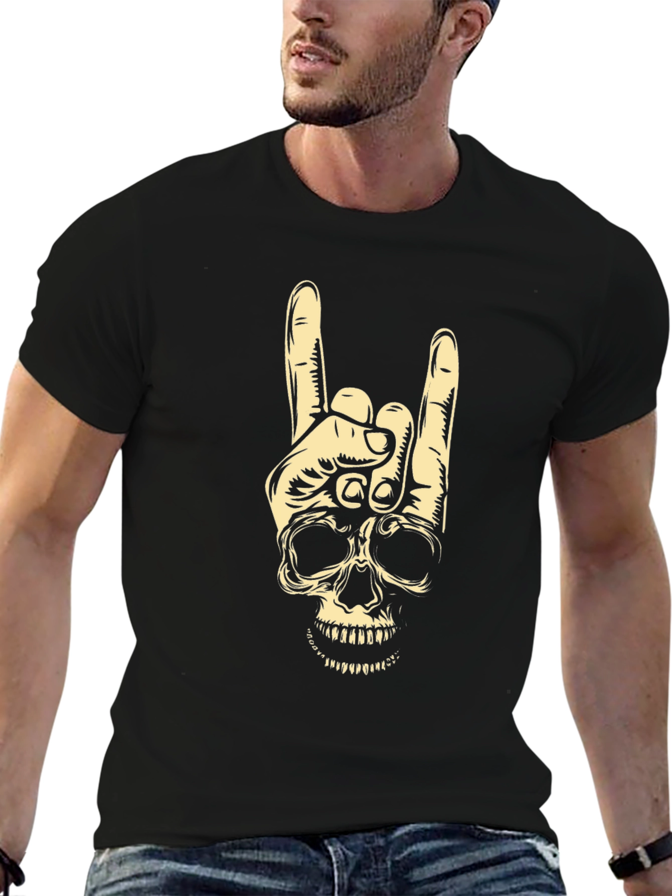 Rock On Skull Graphic Tee - Black