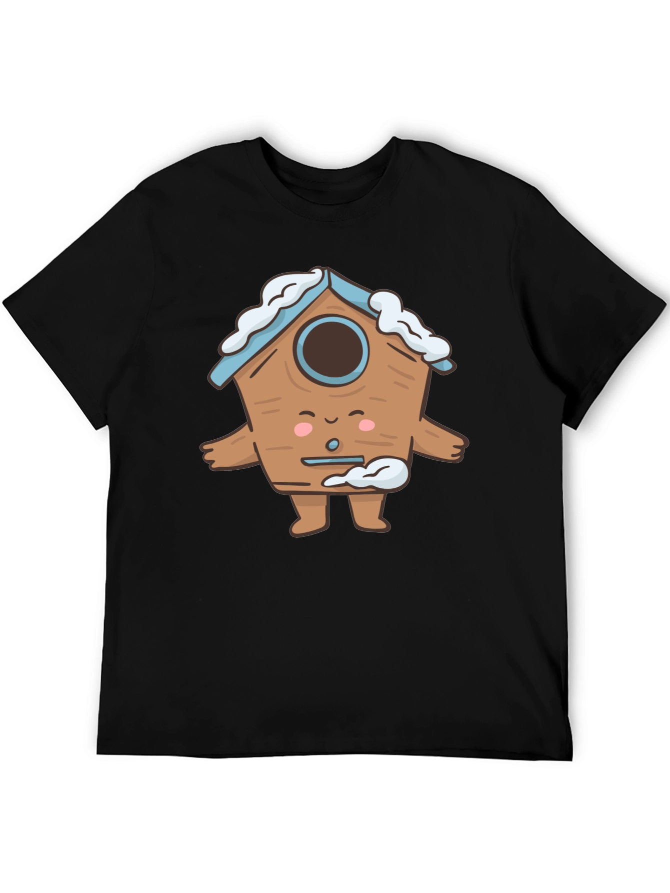 Cute Birdhouse Character T-Shirt - Black