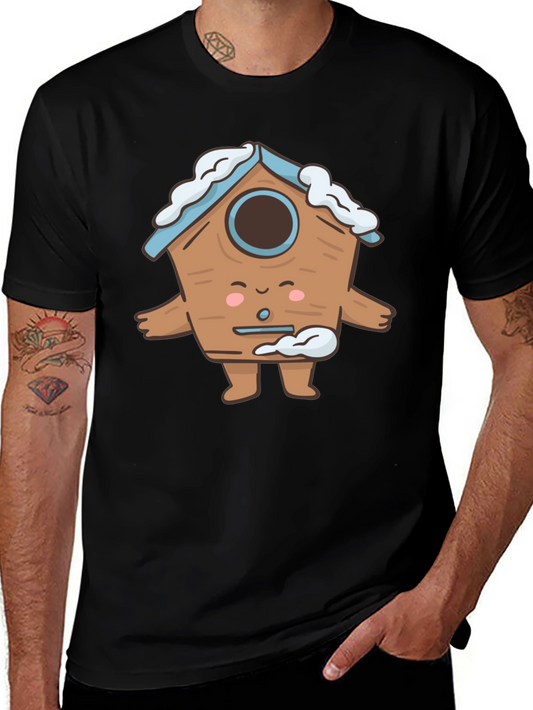 Cute Birdhouse Character T-Shirt - Black