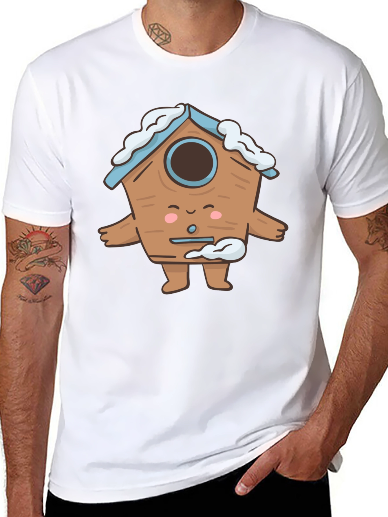 Cute Birdhouse Character T-Shirt - Black