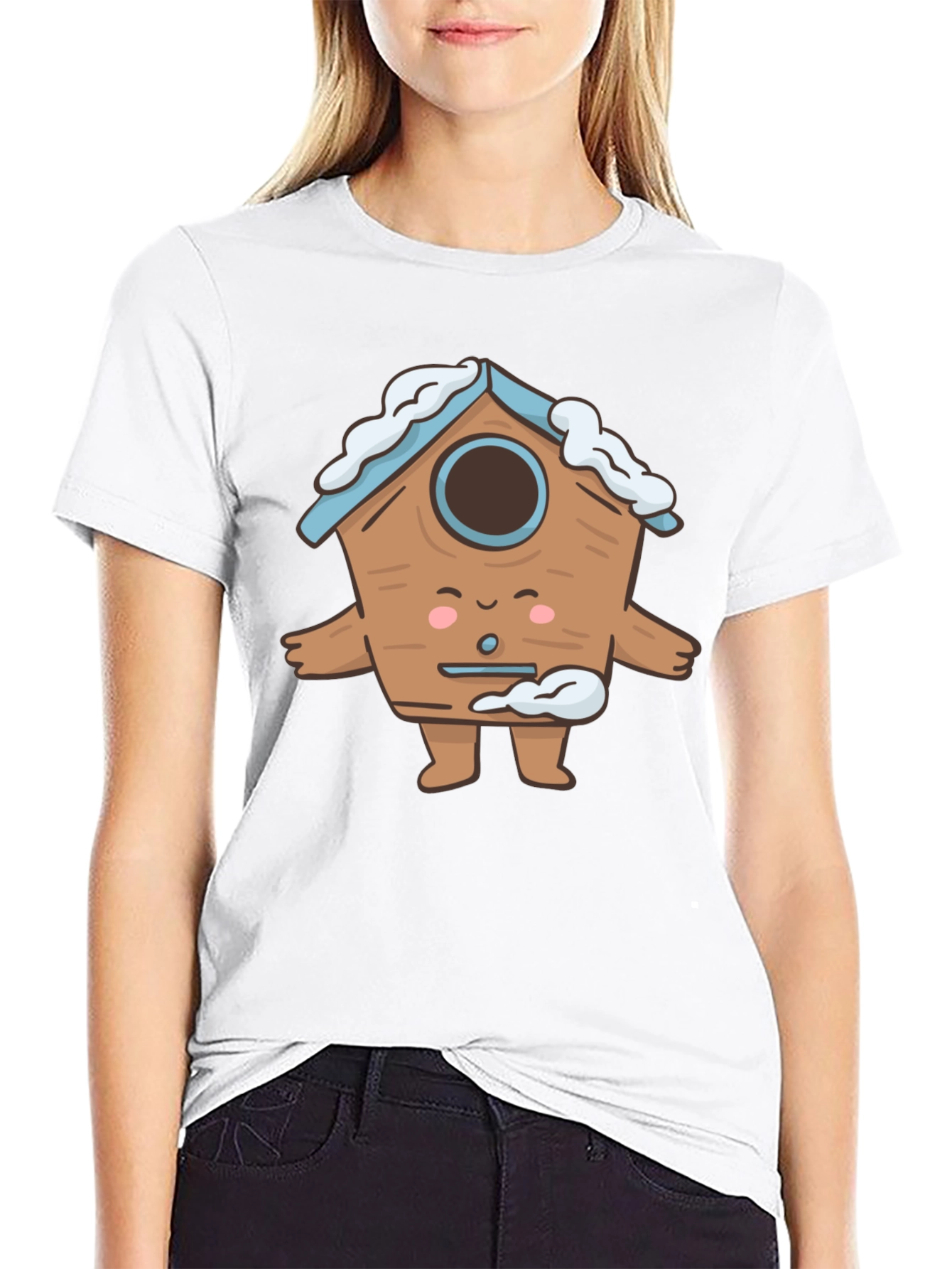 Cute Birdhouse Character T-Shirt - Black