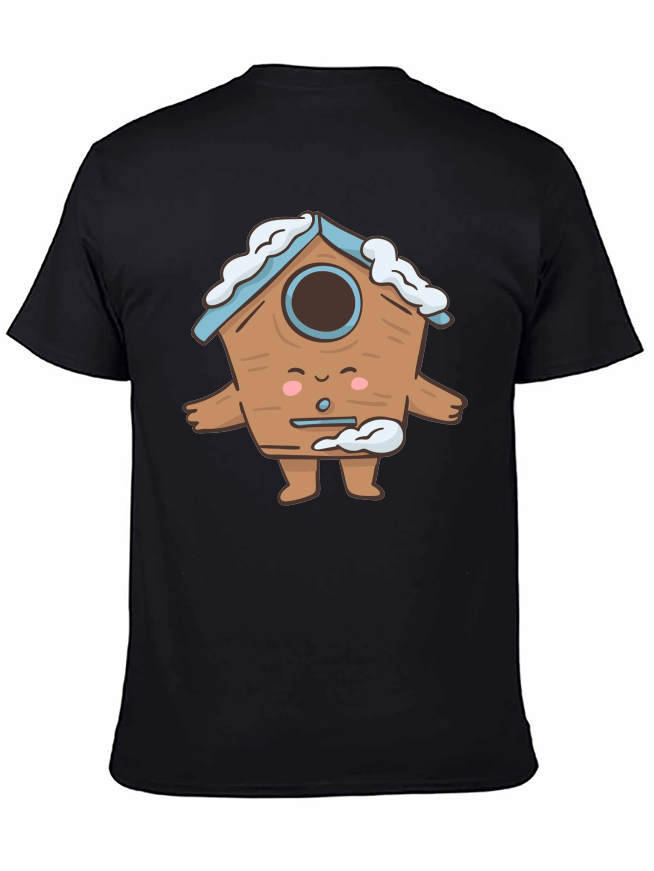 Cute Birdhouse Character T-Shirt - Black