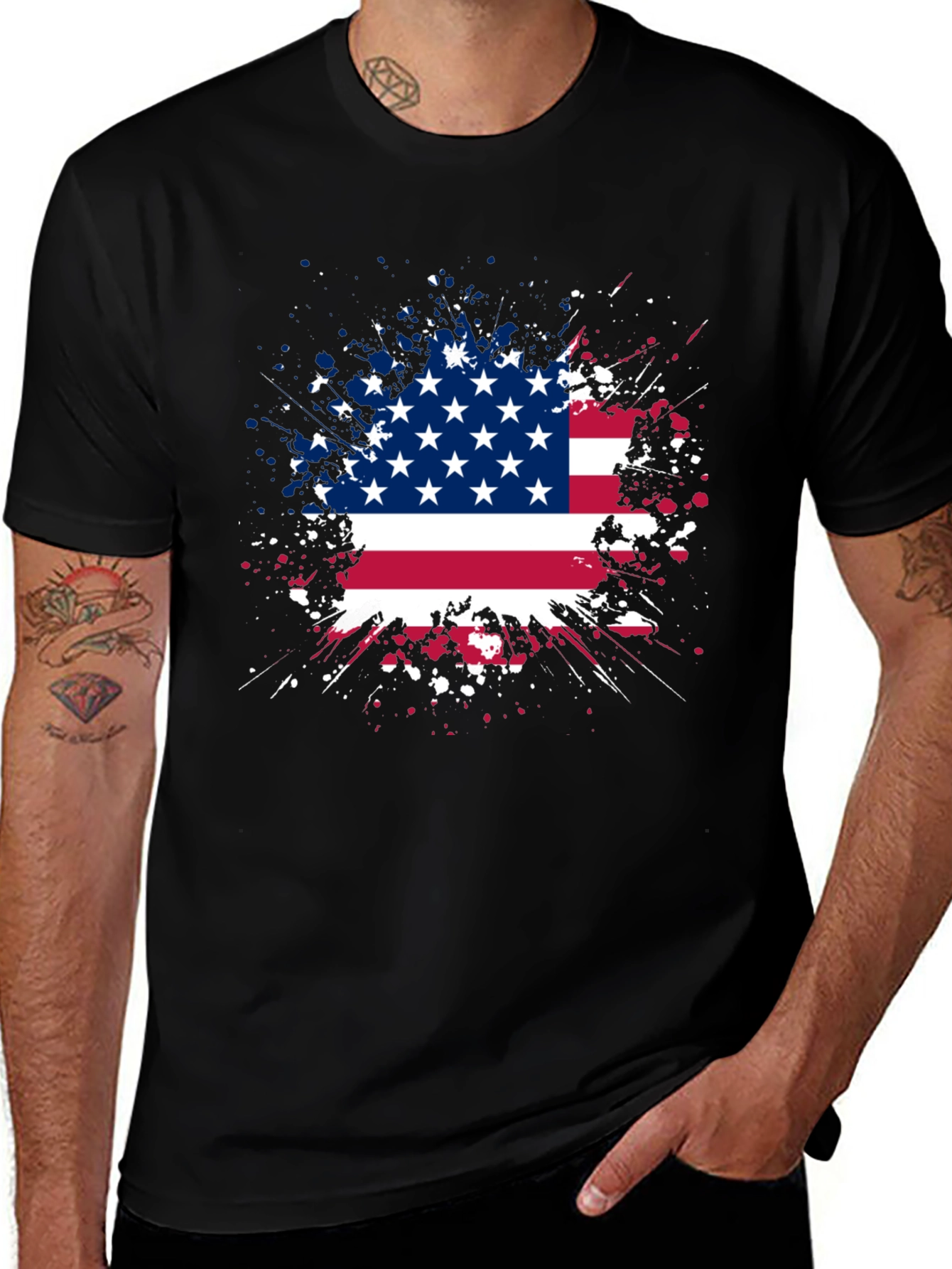 American Flag Splatter Graphic Tee - Patriotic Style