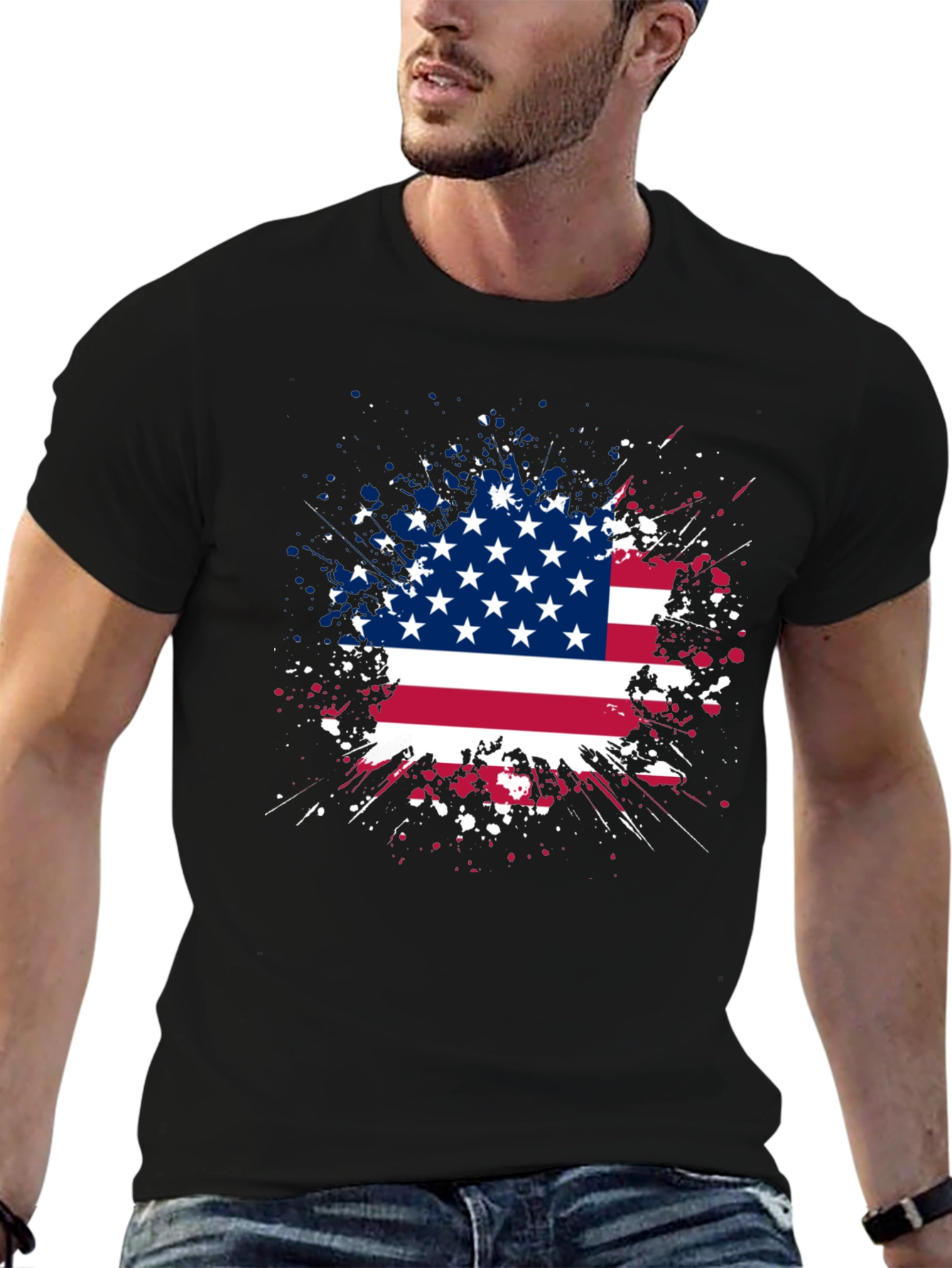 American Flag Splatter Graphic Tee - Patriotic Style