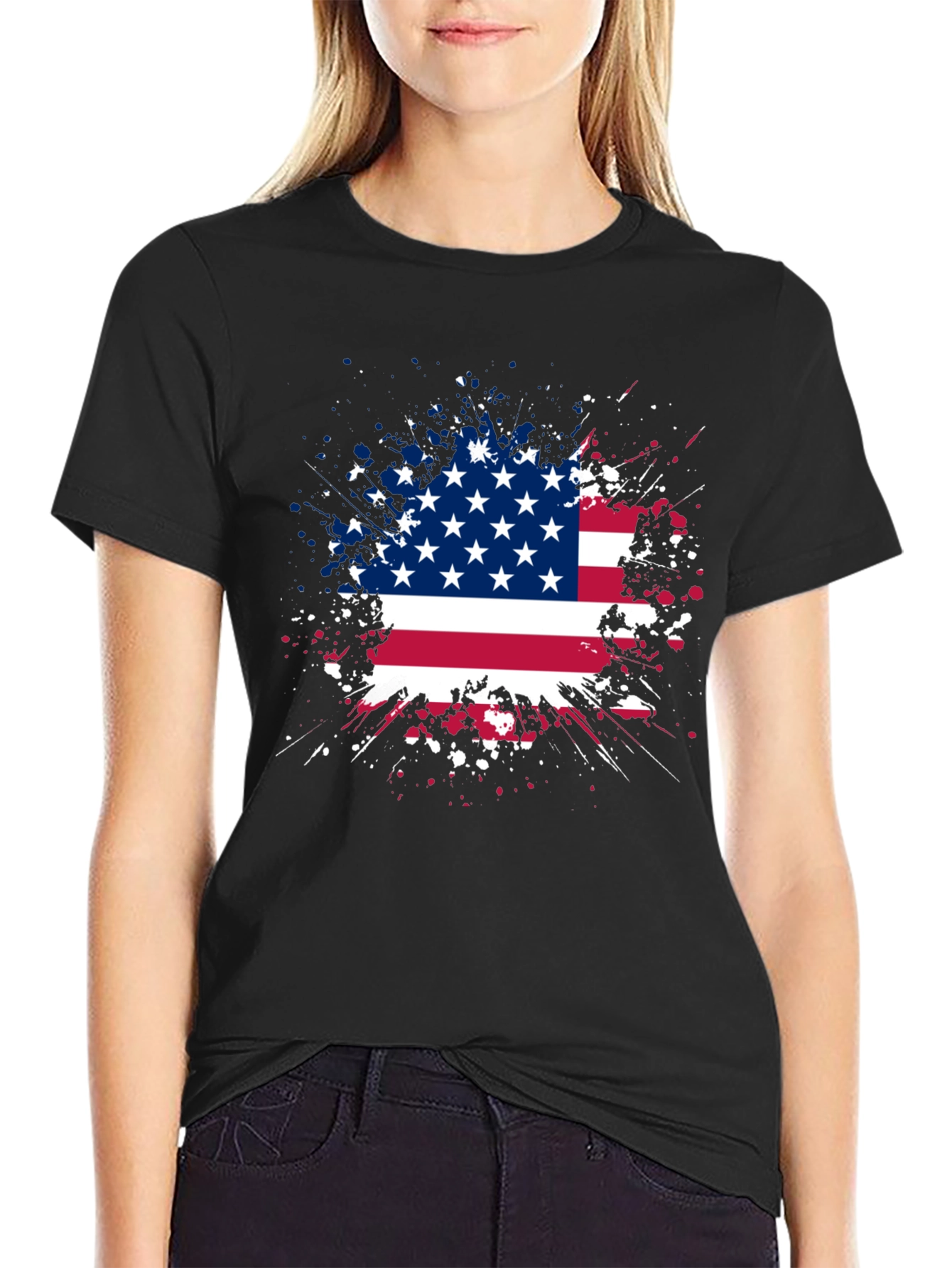 American Flag Splatter Graphic Tee - Patriotic Style
