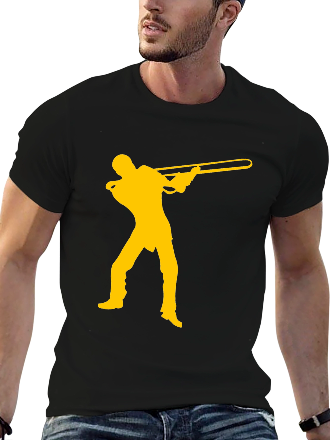 Black Trombone Player Graphic Tee - Music Lover Shirt