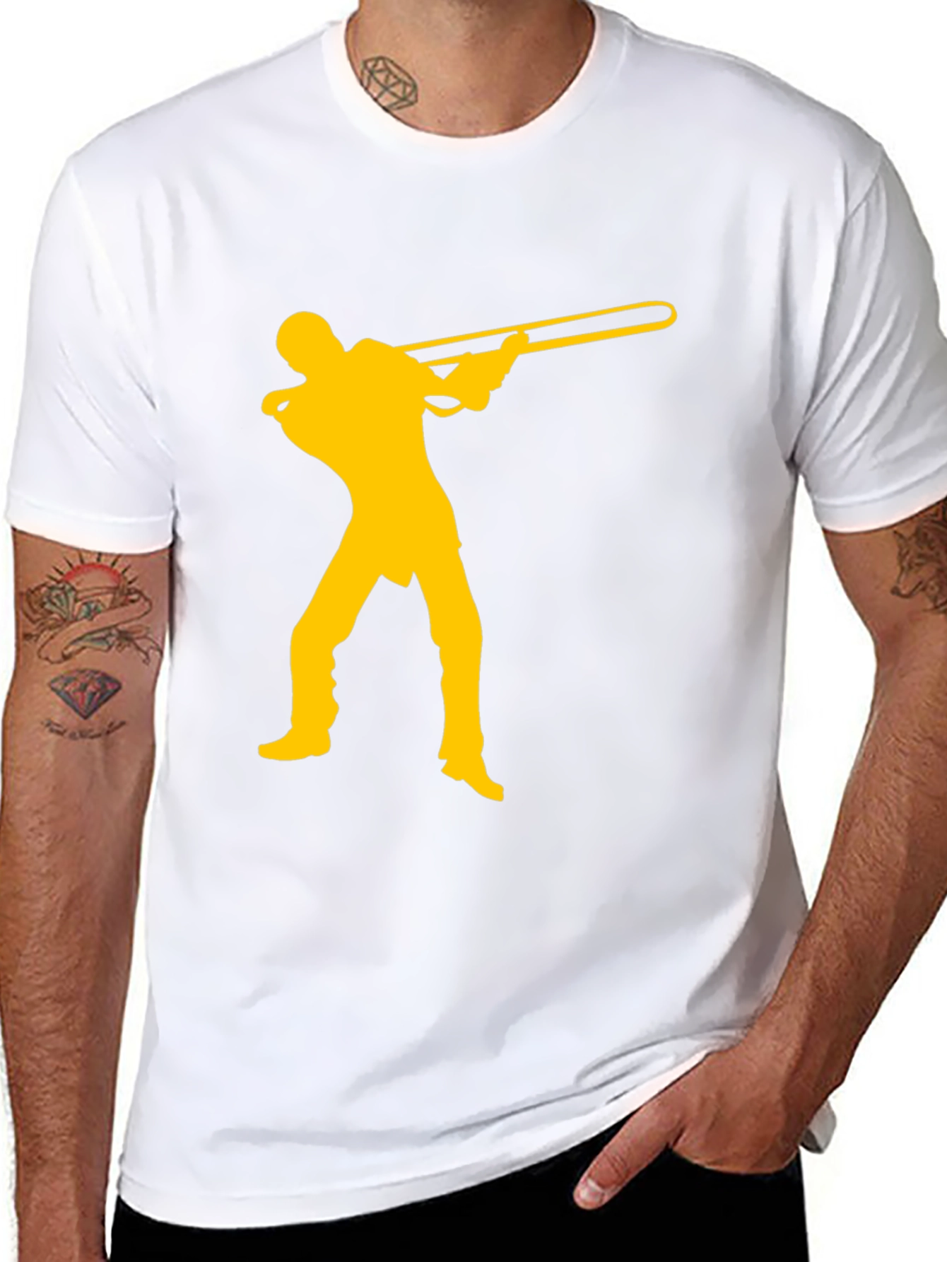 Black Trombone Player Graphic Tee - Music Lover Shirt