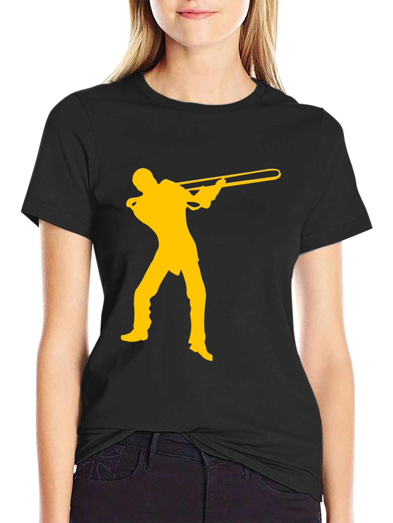 Black Trombone Player Graphic Tee - Music Lover Shirt