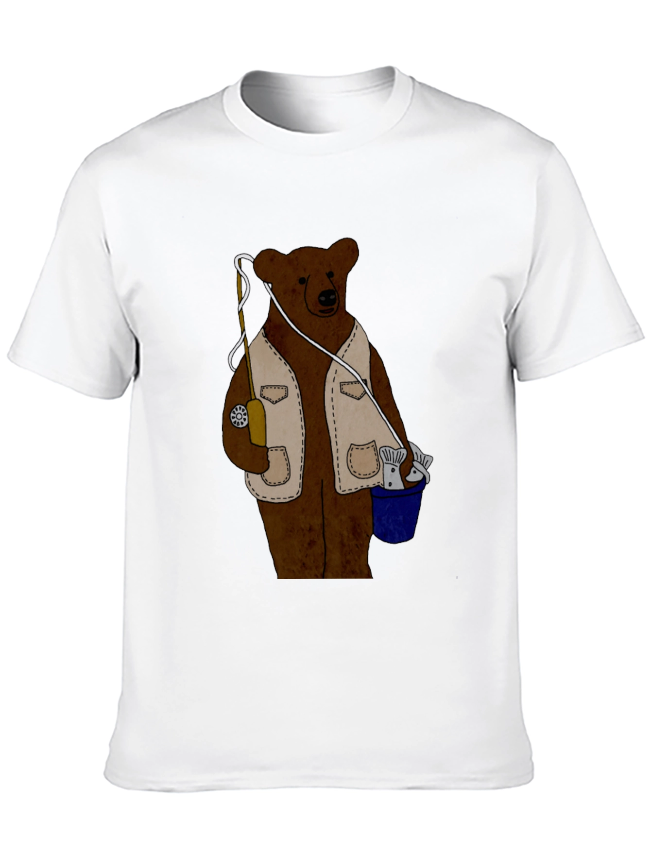 Fishing Bear Graphic T-Shirt - Casual Black Tee
