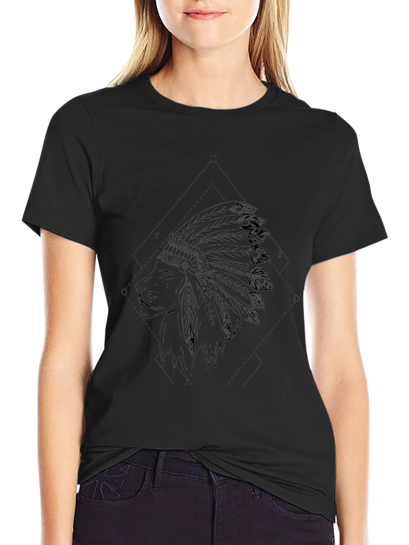Lion Headdress Graphic Black T-Shirt