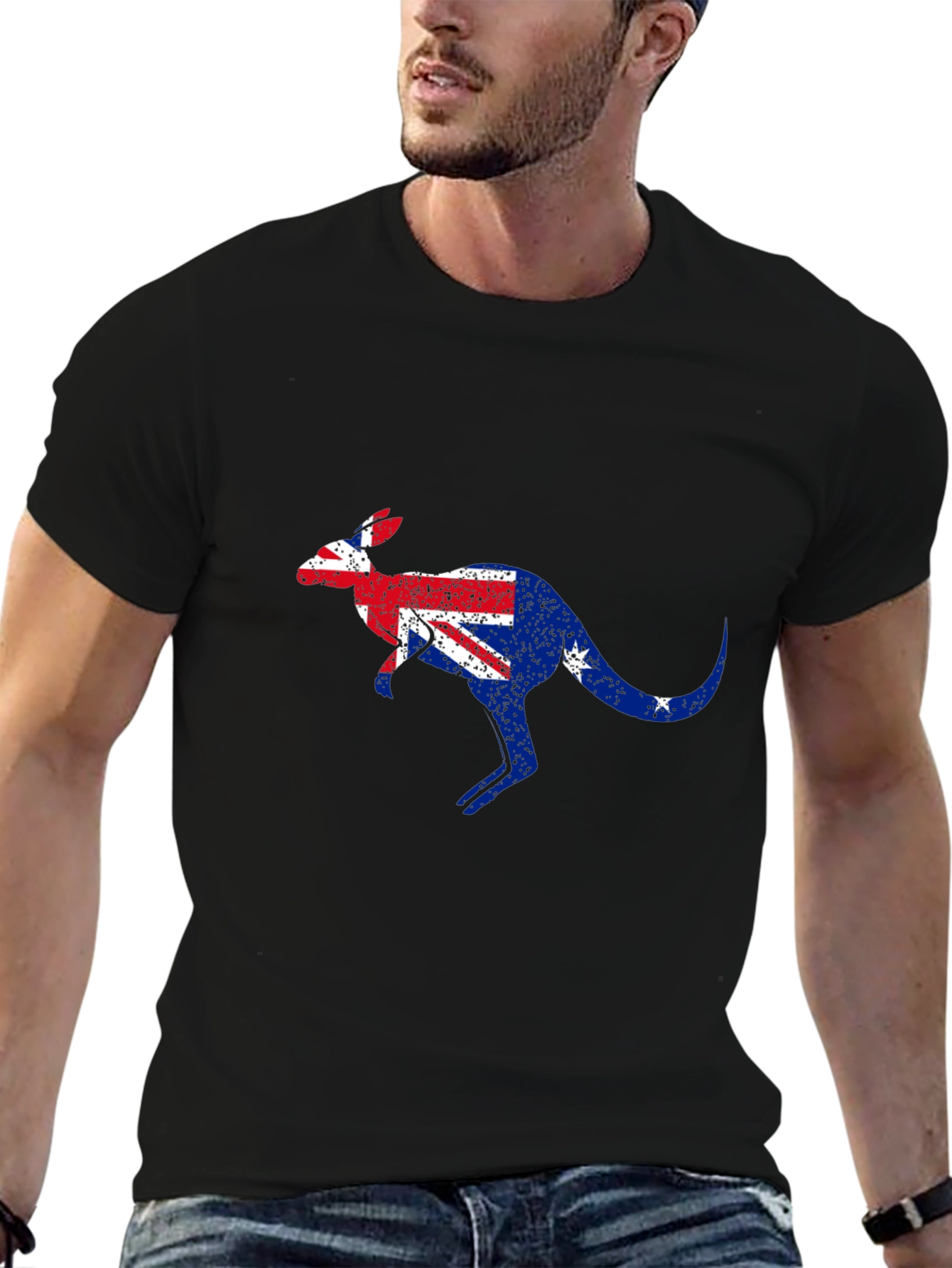 Australian Flag Kangaroo Black T-Shirt