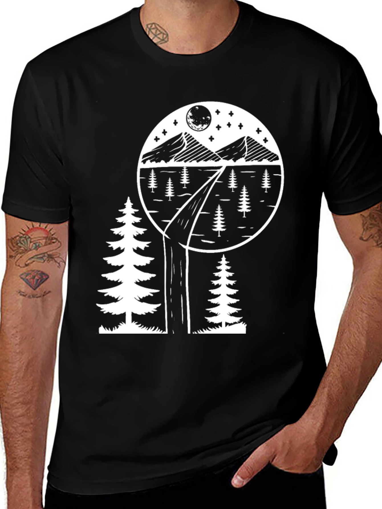 Nature Scene Graphic Tee - Black