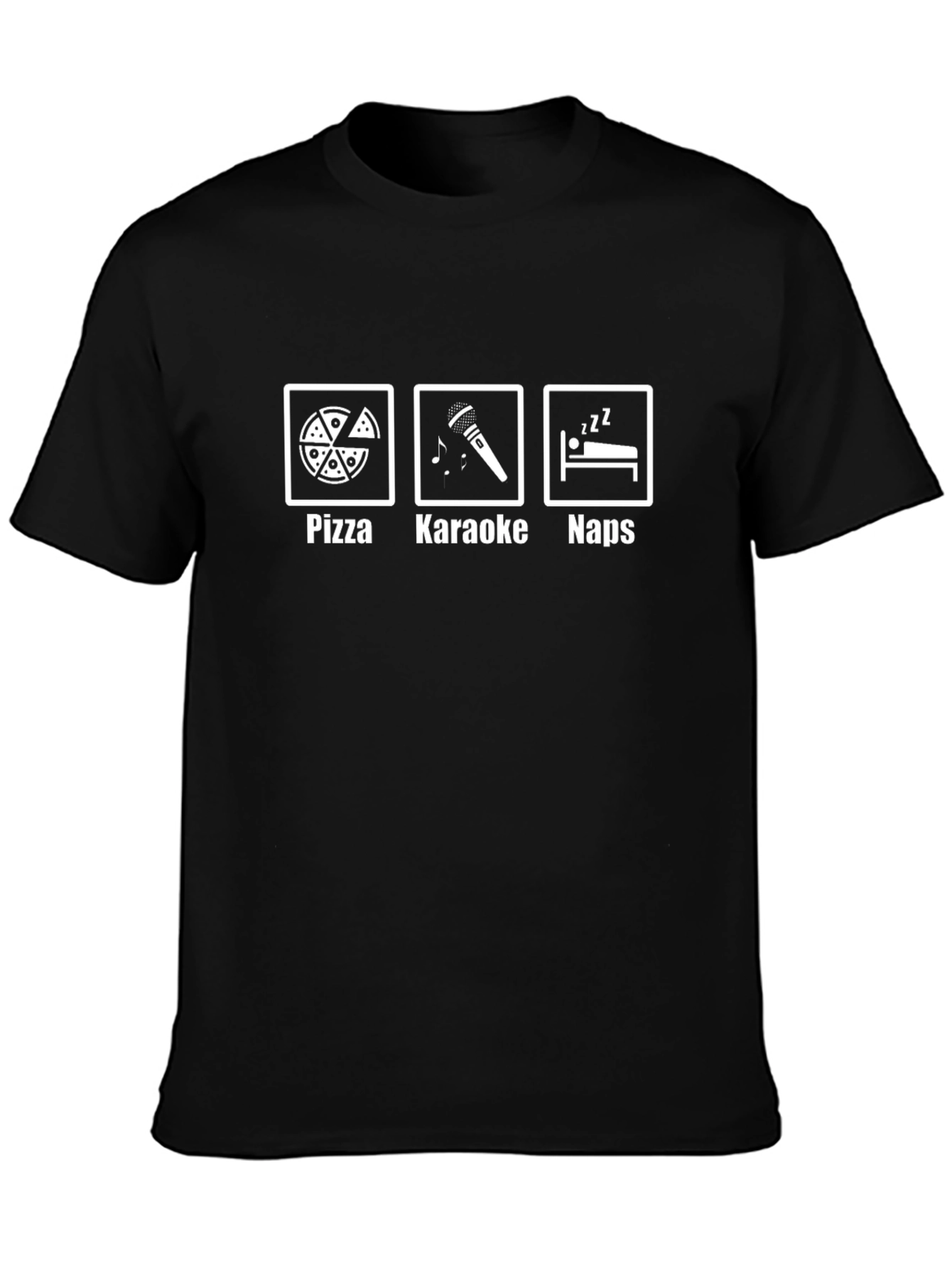 Pizza Karaoke Naps Black T-Shirt