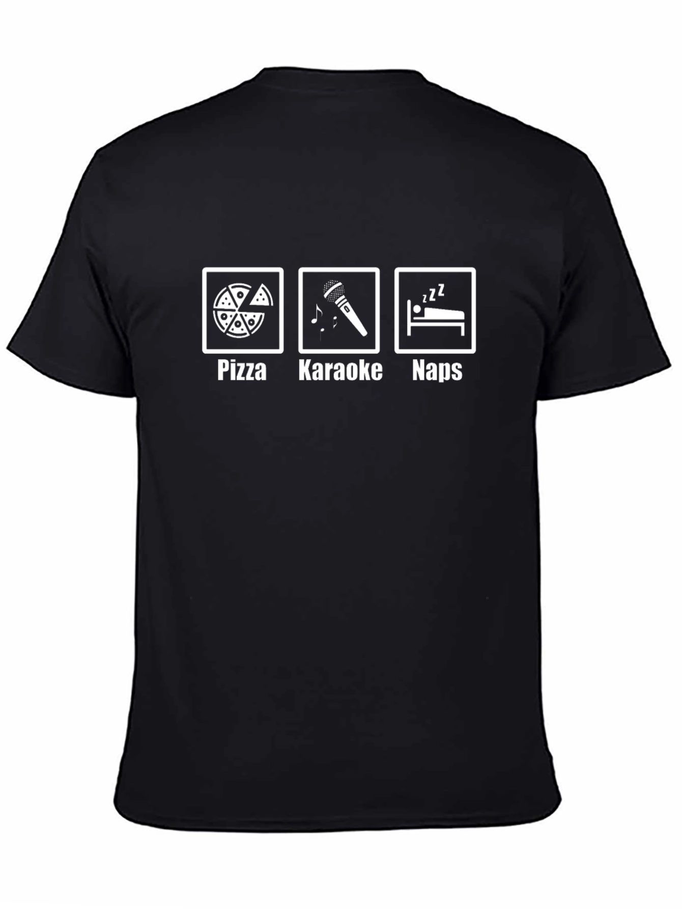 Pizza Karaoke Naps Black T-Shirt