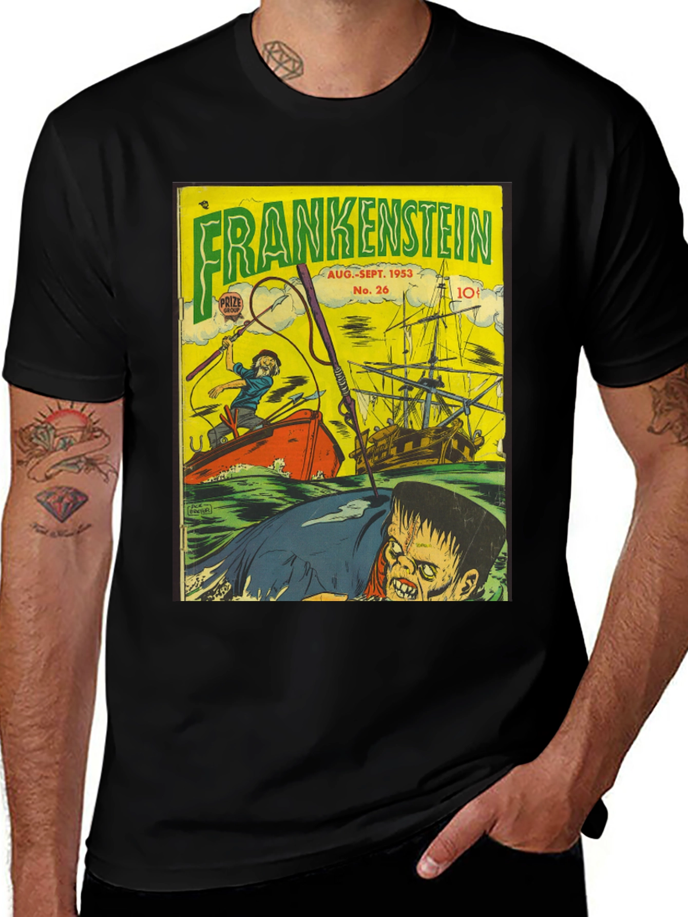 Frankenstein Comic Book Cover Graphic T-Shirt