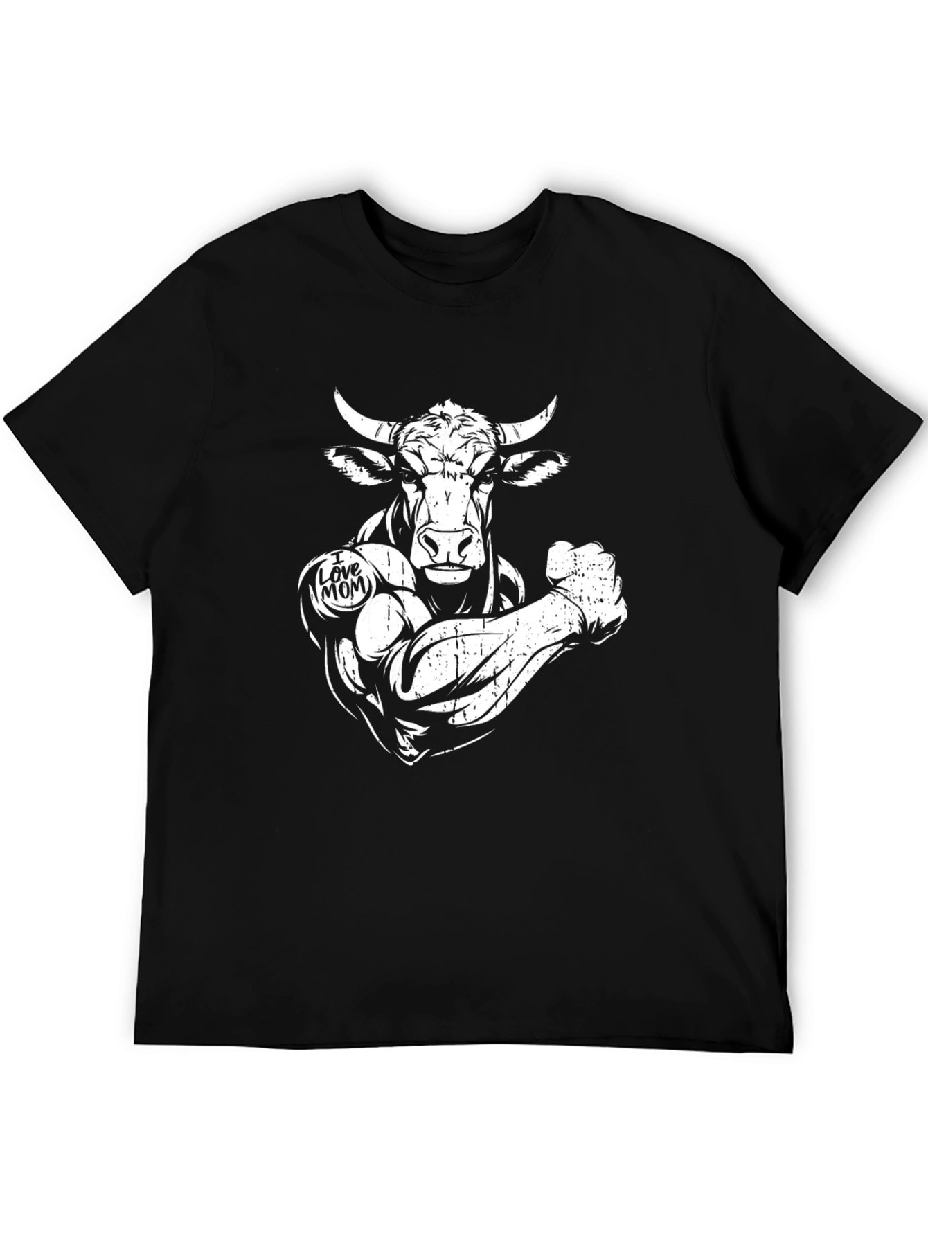 Muscled Bull I Love Mom Graphic Black T-Shirt