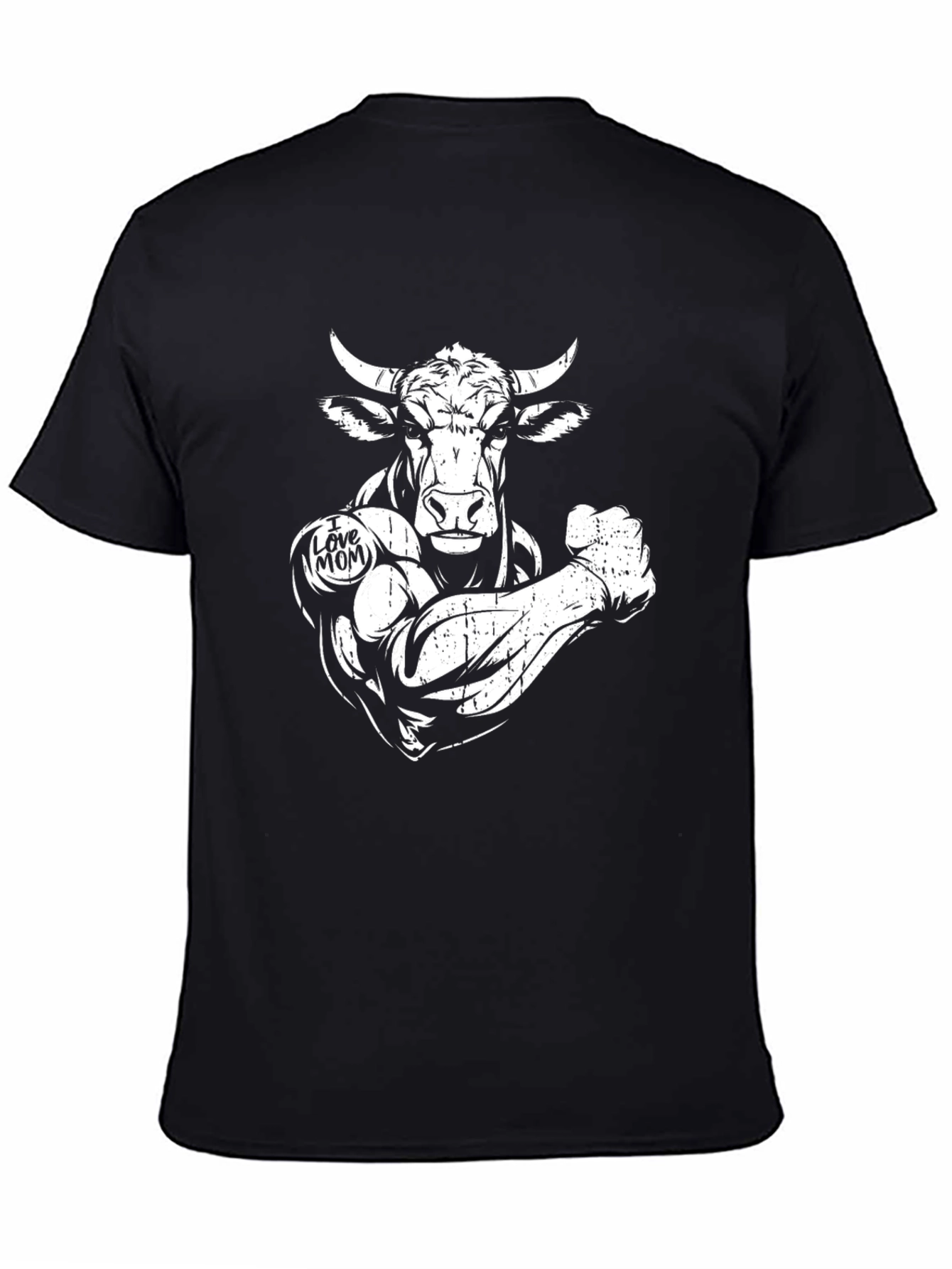 Muscled Bull I Love Mom Graphic Black T-Shirt