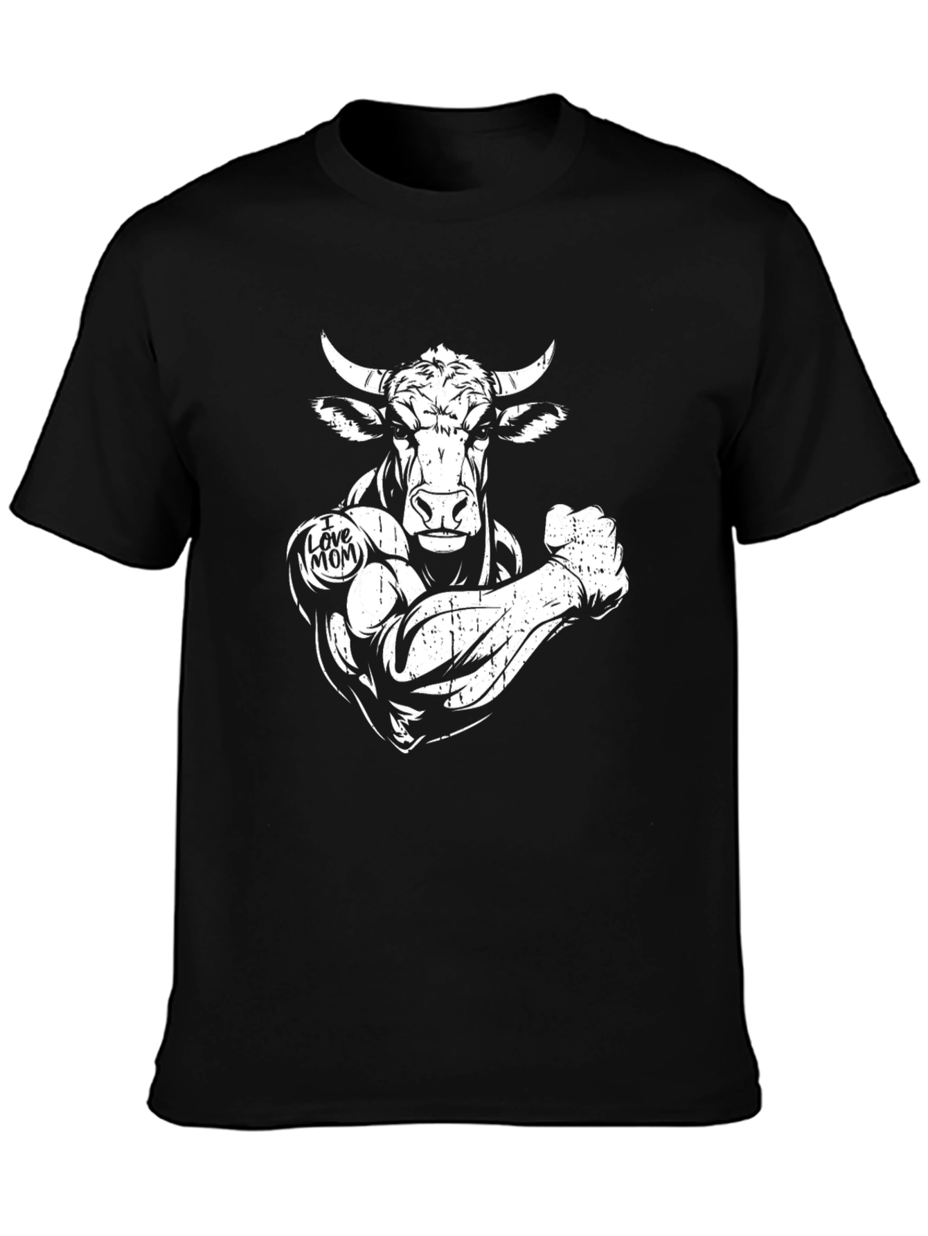 Muscled Bull I Love Mom Graphic Black T-Shirt